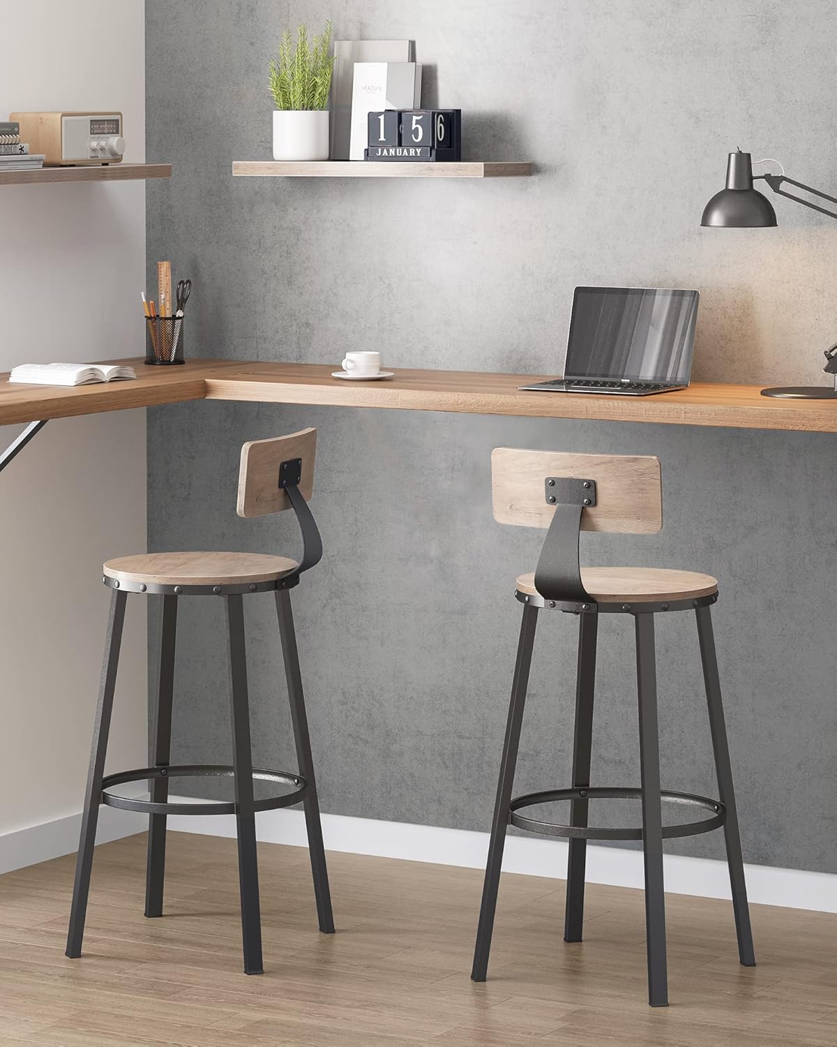 Tavolo da pranzo da bar in stile industriale | Tavolo da colazione alto | Realizzato in legno massiccio e acciaio BS12