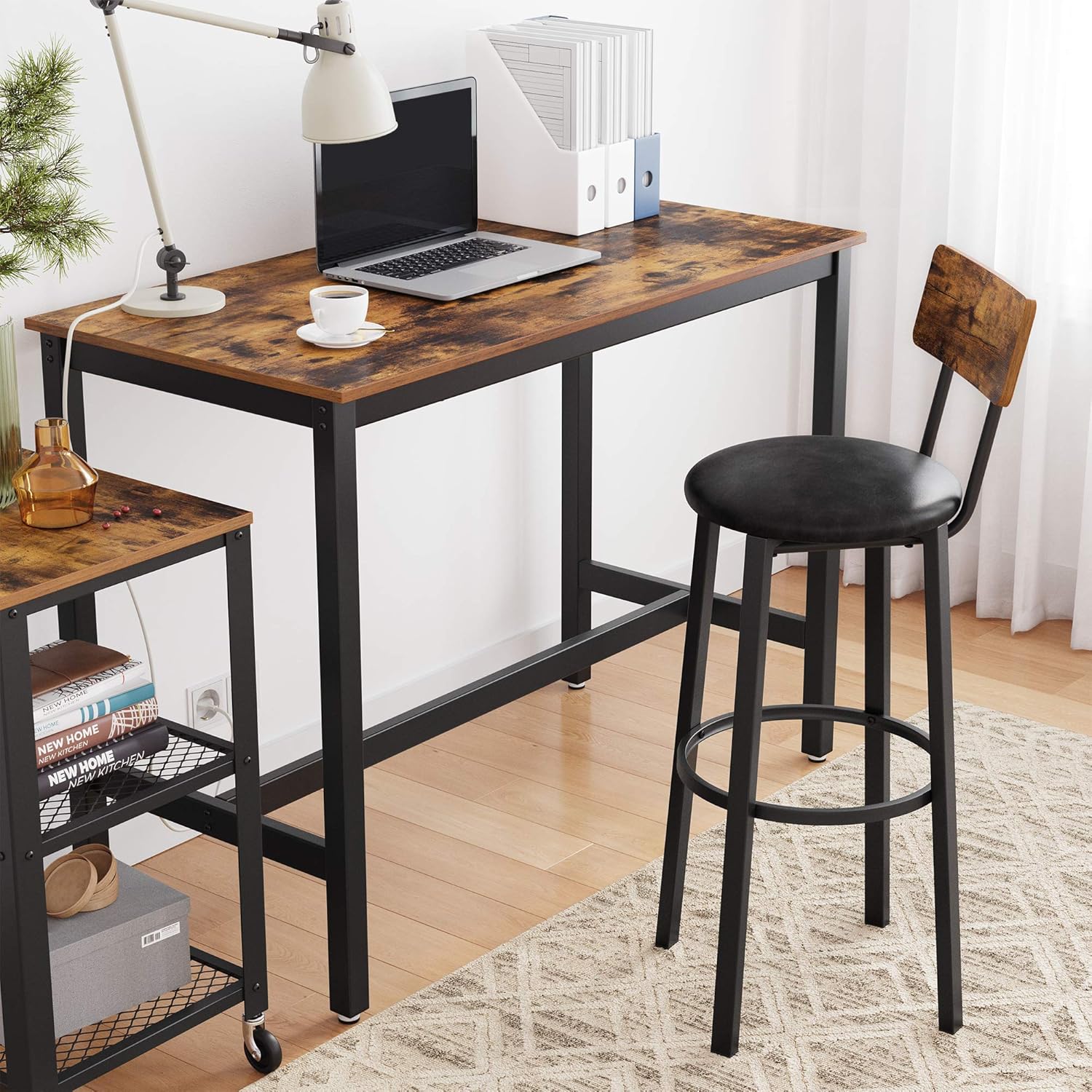 De comedor de barra de estilo industrial | Mesa Poseur Desayuno Alto | Hecho de madera maciza y acero BS12