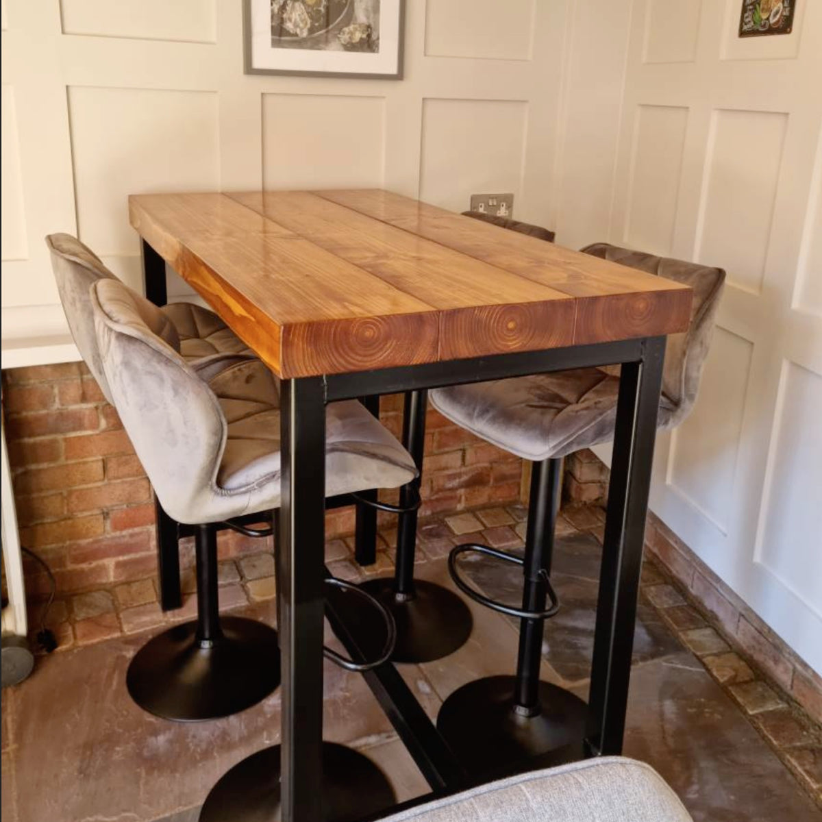 BS12 Signature Solid Wood Breakfast Bar Table – 70mm Thick Top, Heavy-Duty Steel Frame, Handcrafted in Yorkshire