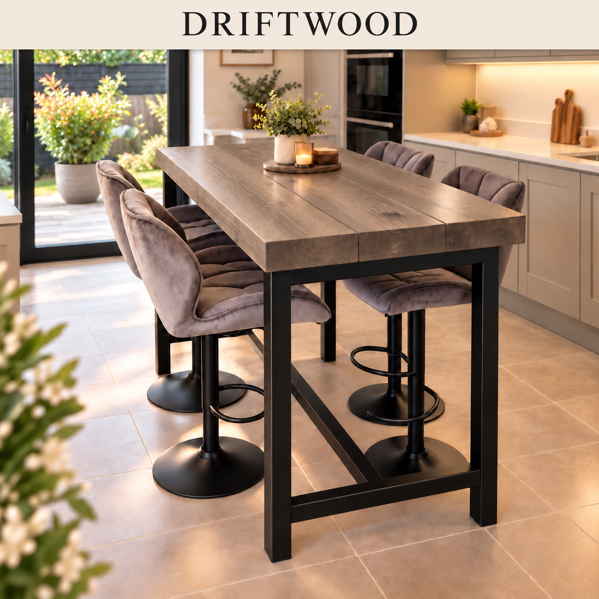 BS12 Signature Solid Wood Breakfast Bar Table – 70mm Thick Top, Heavy-Duty Steel Frame, Handcrafted in Yorkshire