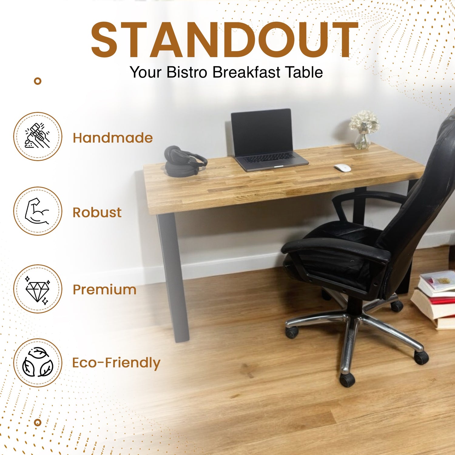 De comedor de barra de estilo industrial | Mesa Poseur Desayuno Alto | Hecho de madera maciza y acero BS12