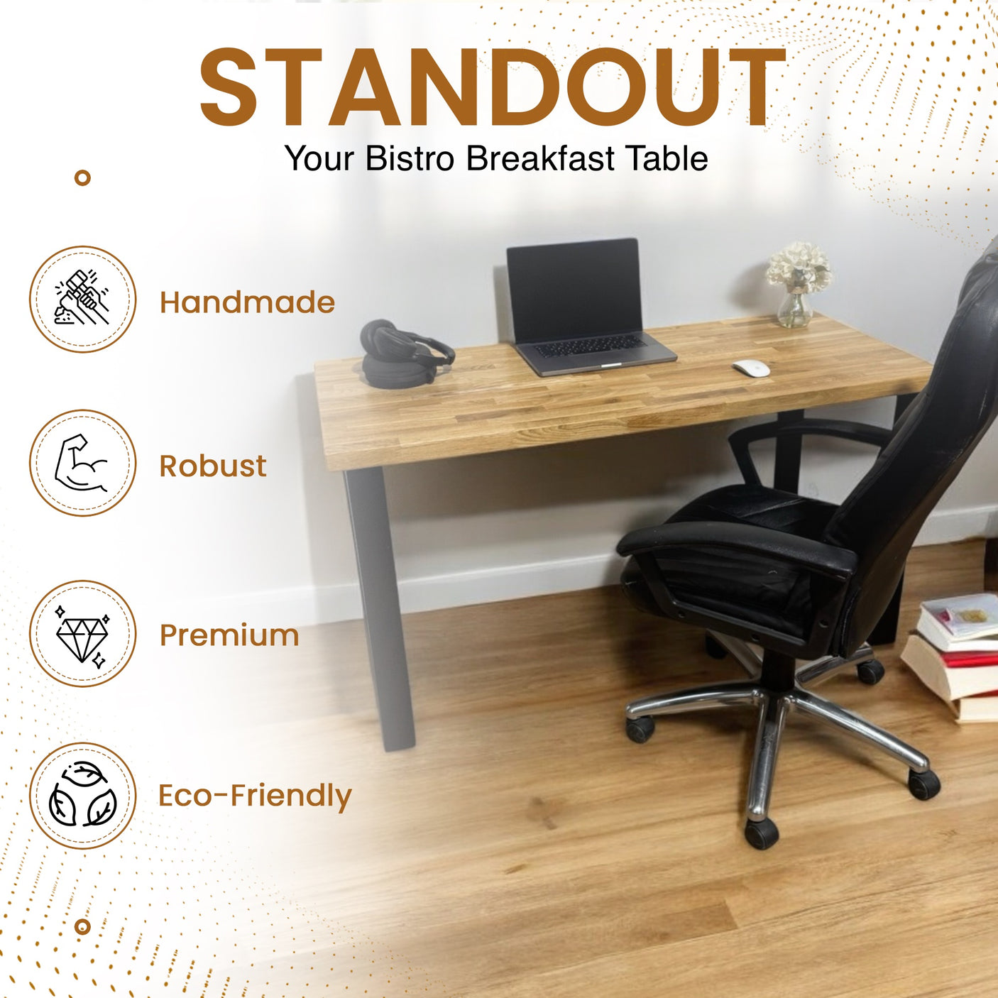 De comedor de barra de estilo industrial | Mesa Poseur Desayuno Alto | Hecho de madera maciza y acero BS12