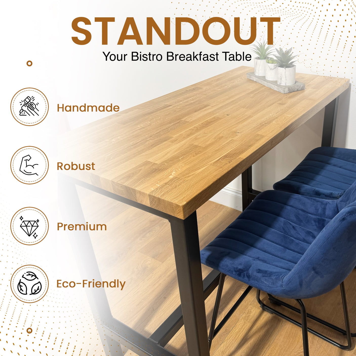 Oak Breakfast Table | Tall Oak Bar Poseur | BS13