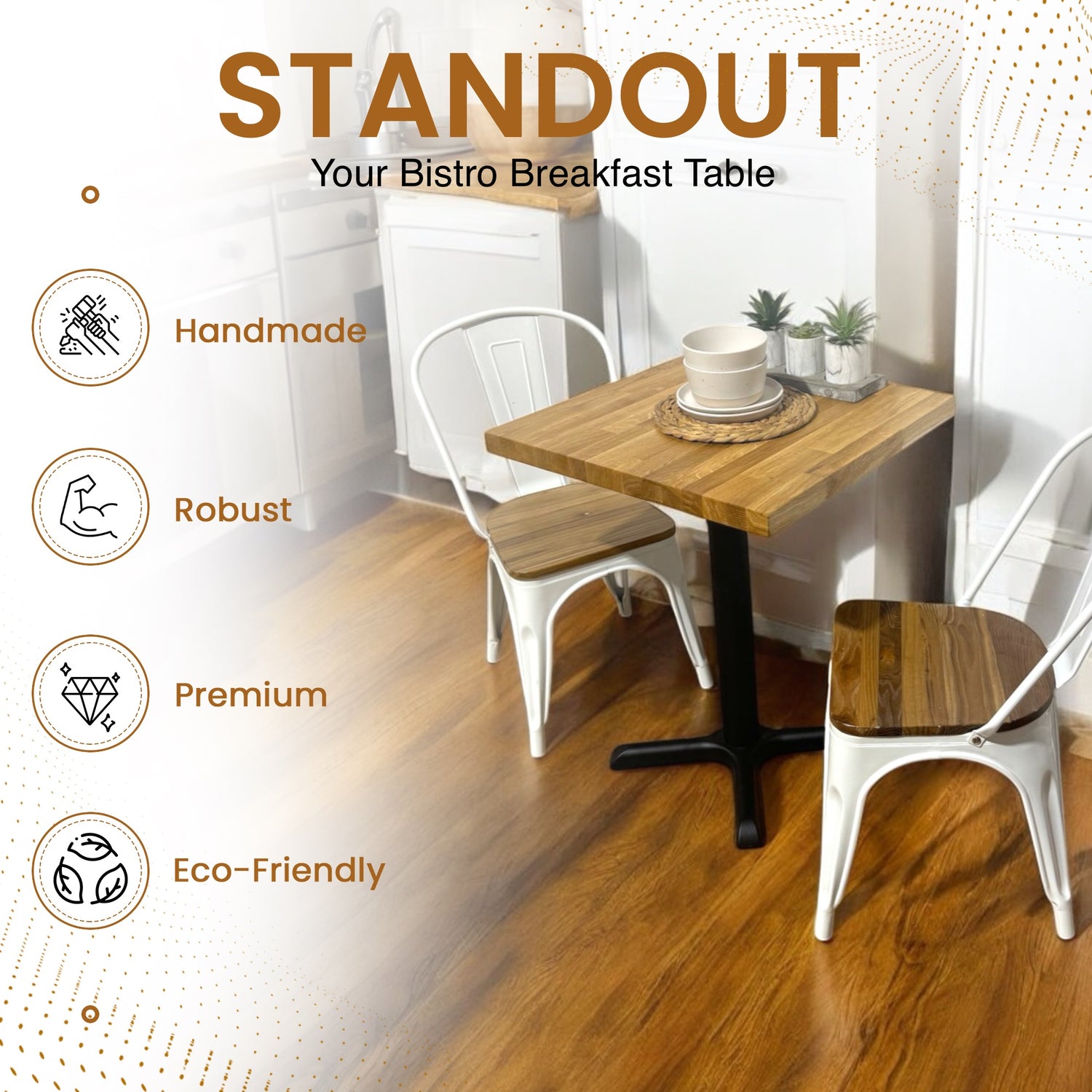 Mesa de bar alta com 4 lugares, café da manhã, estilo rústico, cozinha artesanal, café, Poseur BS03