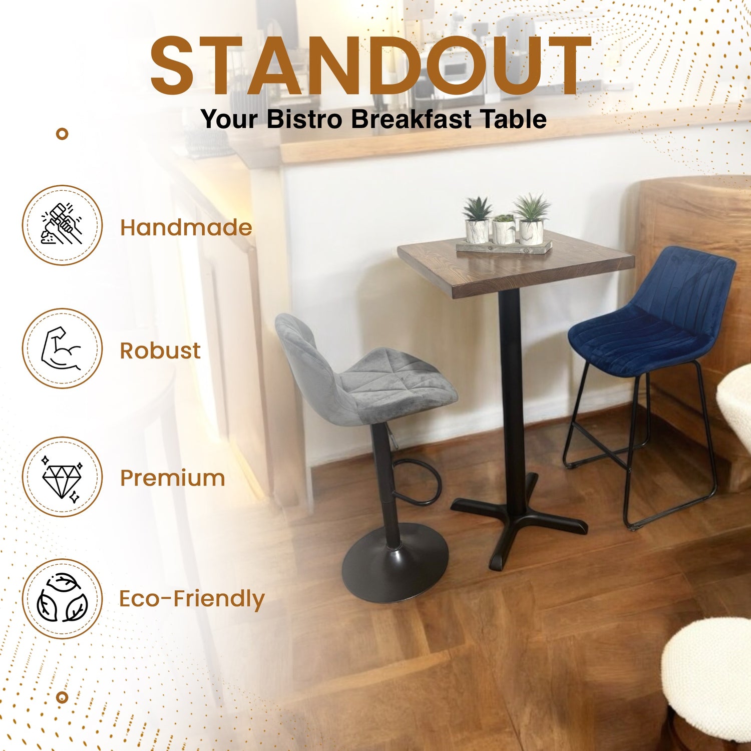 Mesa de bar alta de 4 plazas Desayuno Estilo rústico industrial Cocina hecha a mano Café Poseur BS03