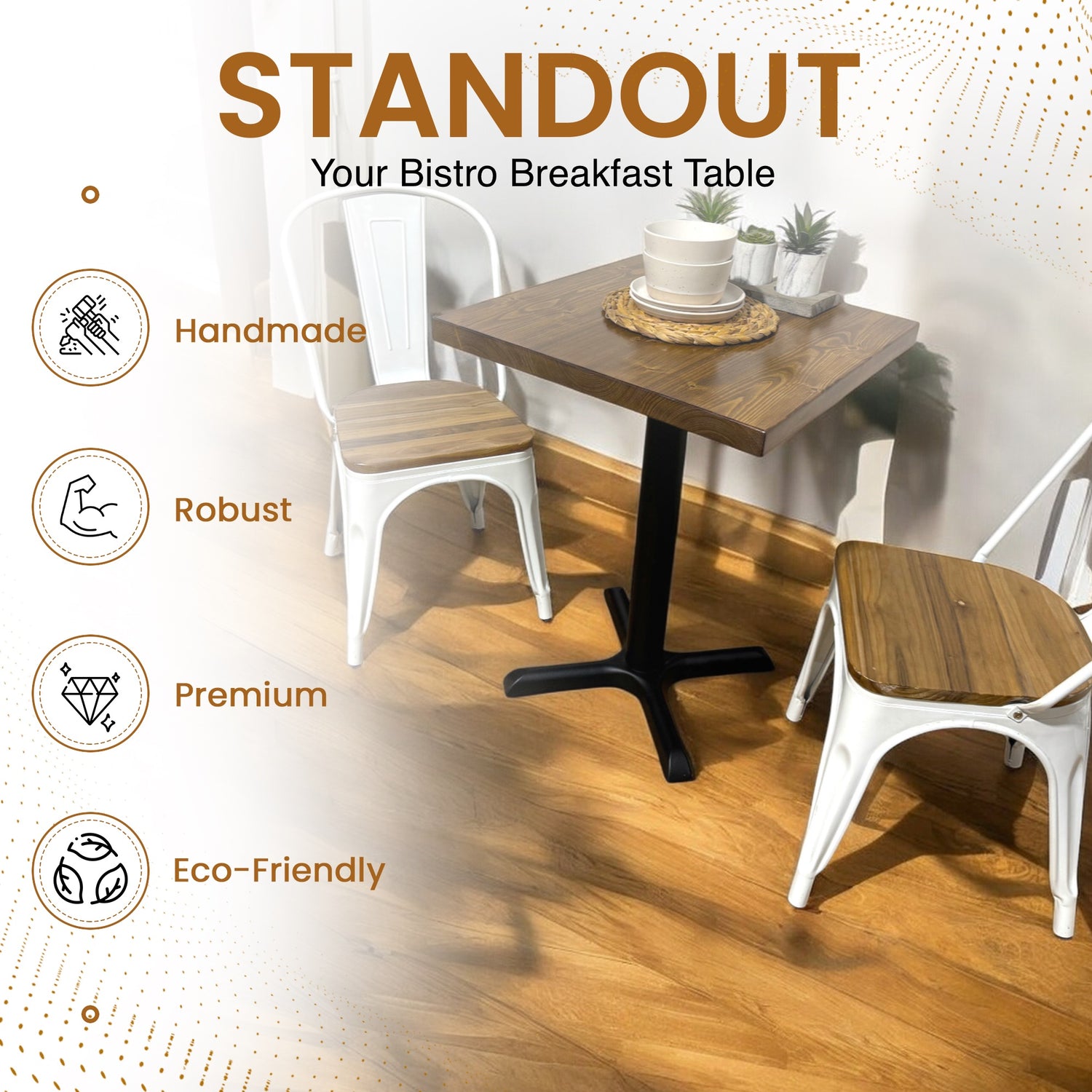 Mesa de bar alta com 4 lugares, café da manhã, estilo rústico, cozinha artesanal, café, Poseur BS03