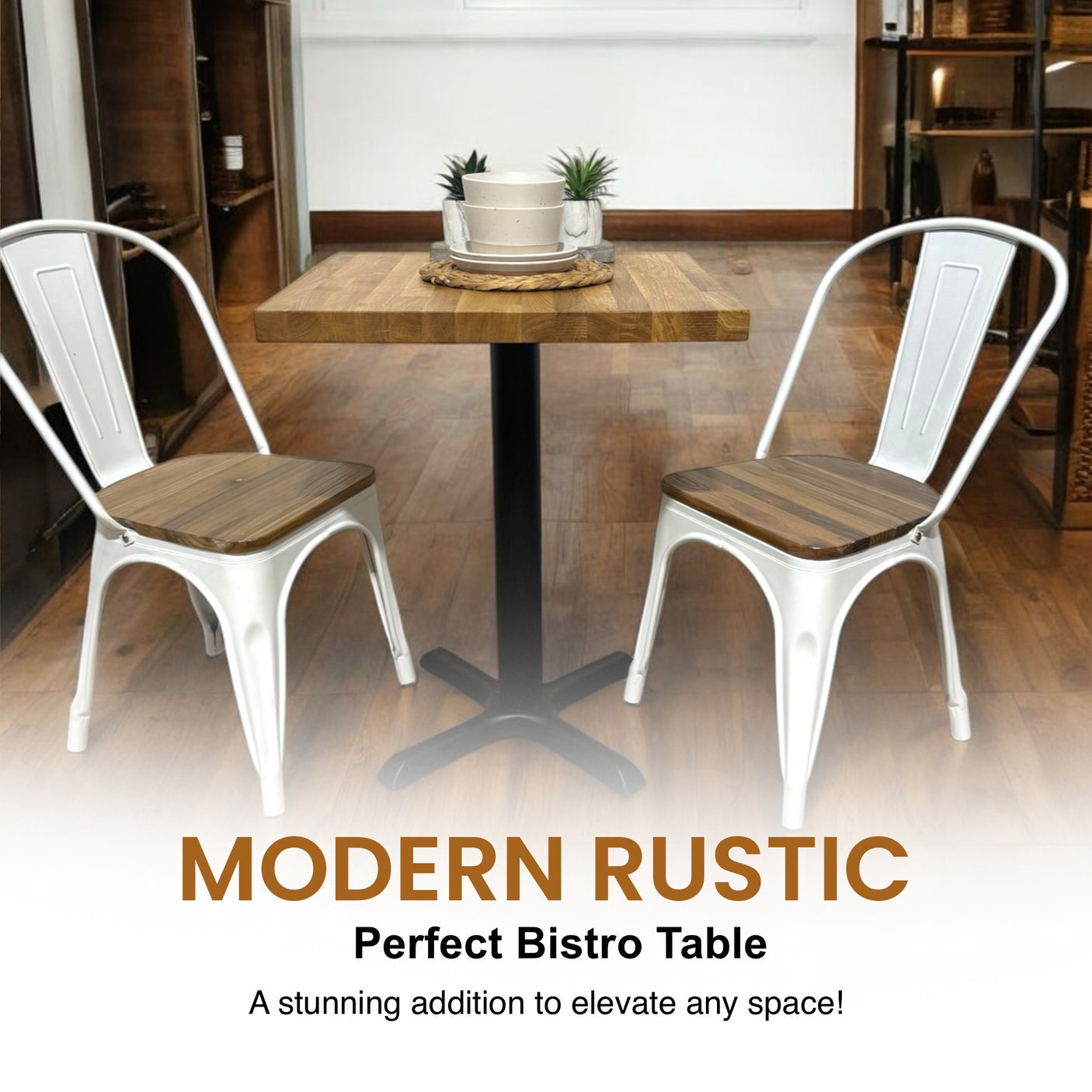 Mesa de bar alta com 4 lugares, café da manhã, estilo rústico, cozinha artesanal, café, Poseur BS03