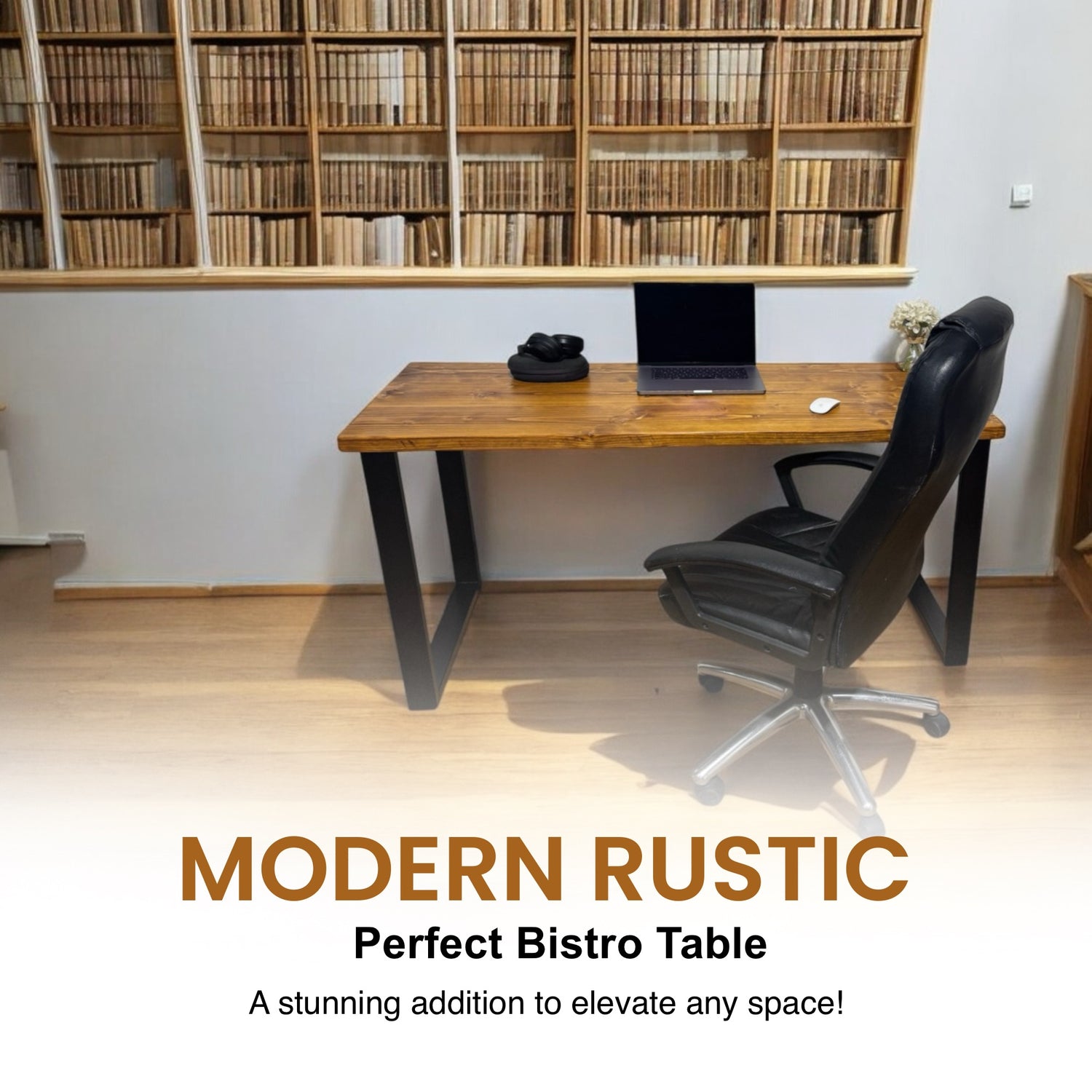 Table à manger de bar de style industriel | Table de poseur de petit déjeuner haut | Fabriqué à partir de bois massif et d'acier BS12