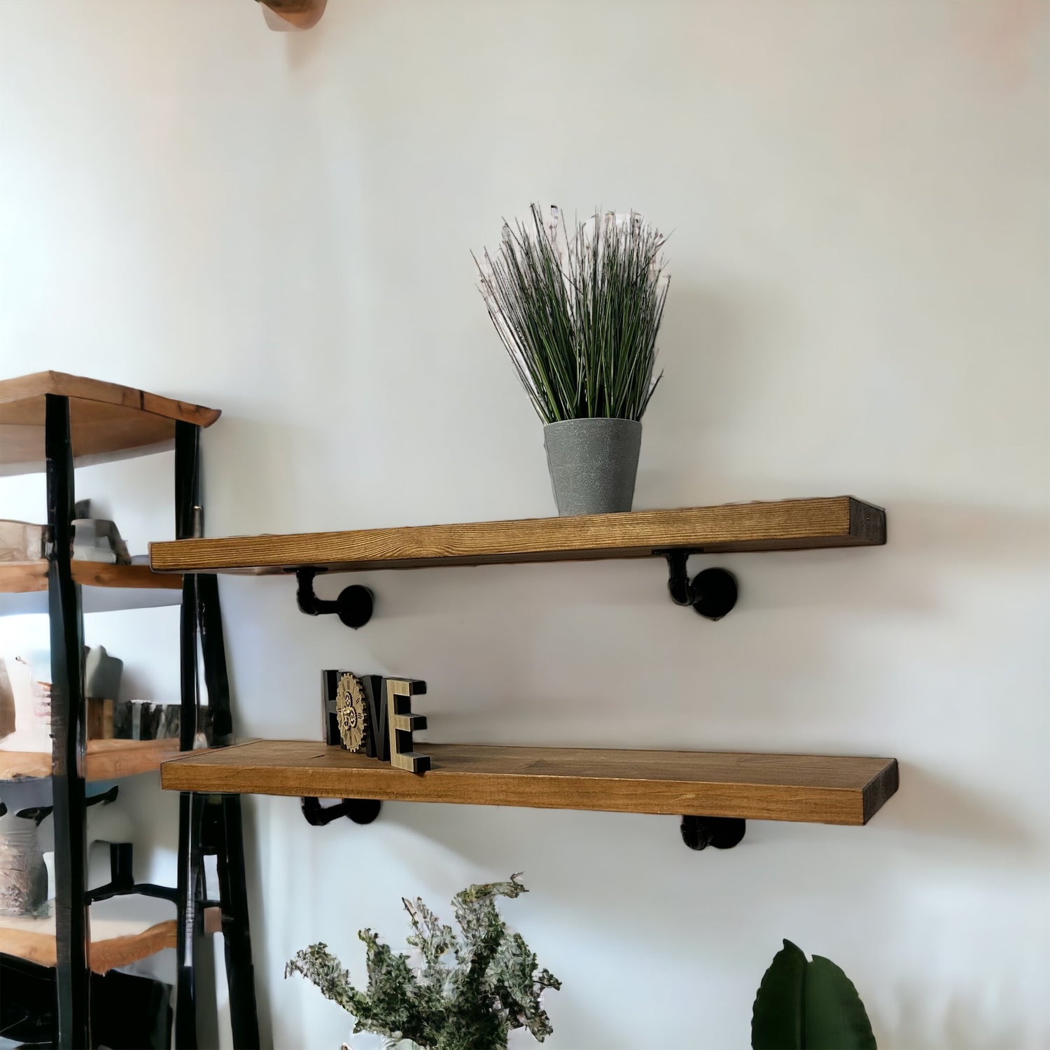 Supports pour étagères et tuyaux en bois massif rustique 22,5 x 3,5 cm - étagères de style industriel 9 x 1,4"