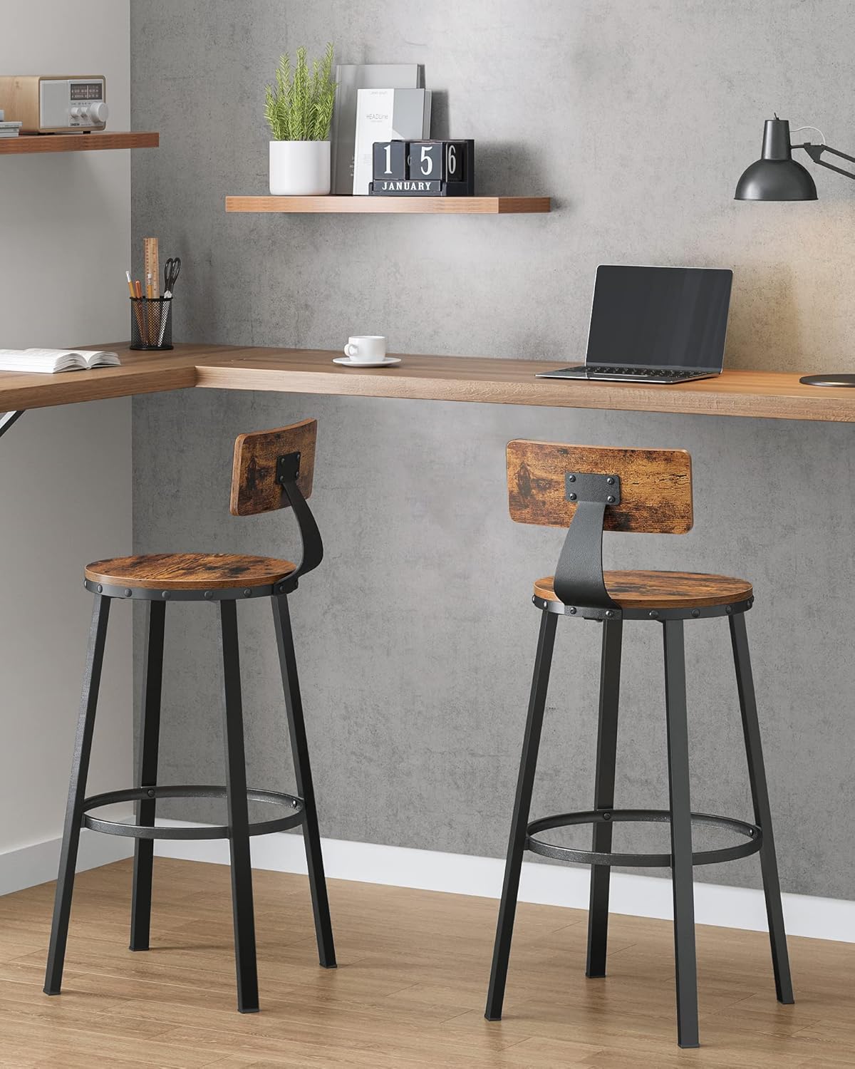 Tavolo da pranzo da bar in stile industriale | Tavolo da colazione alto | Realizzato in legno massiccio e acciaio BS12