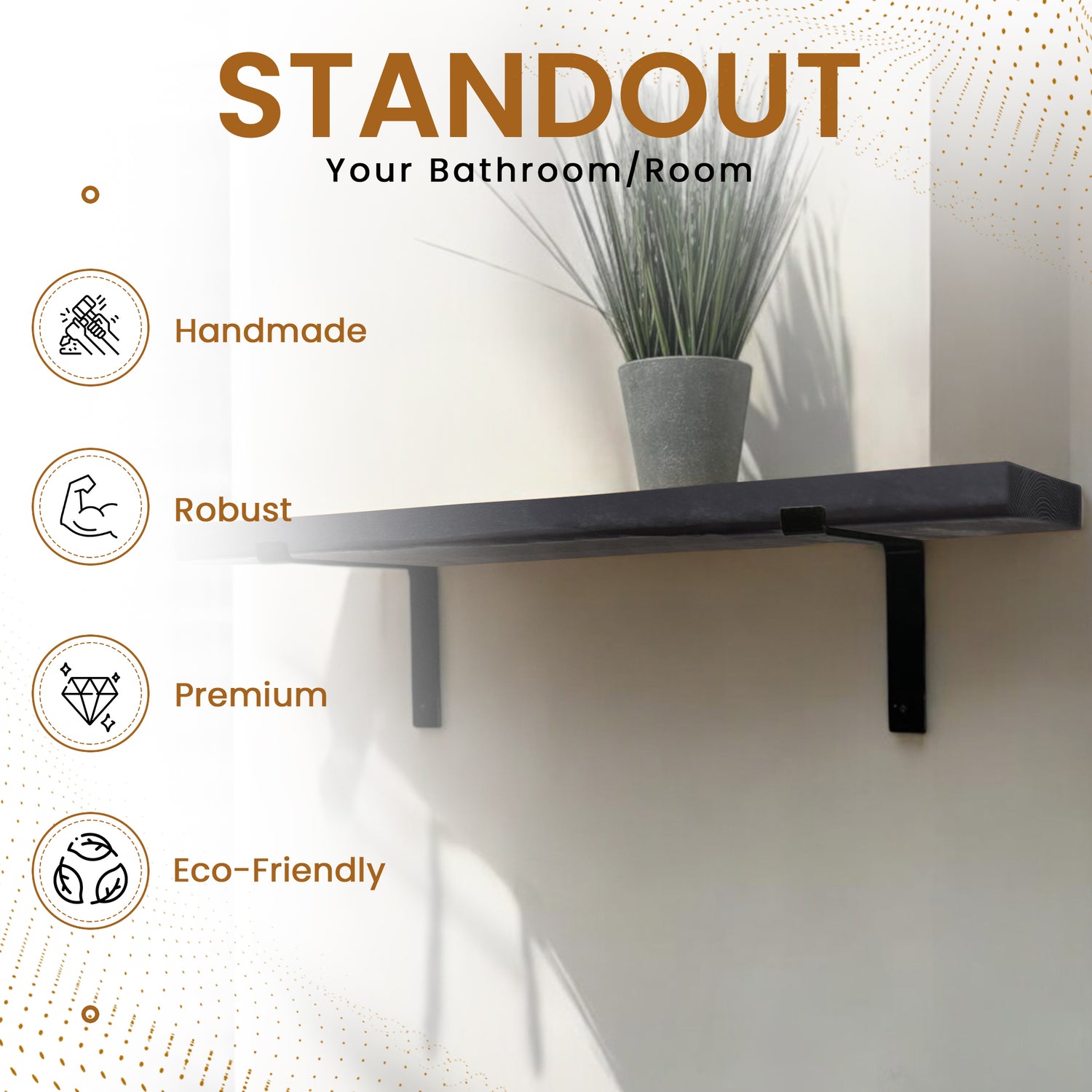 Rustic Shelf | Wall-Mounted Wooden Board With DOWN Brackets, 22cm Depth