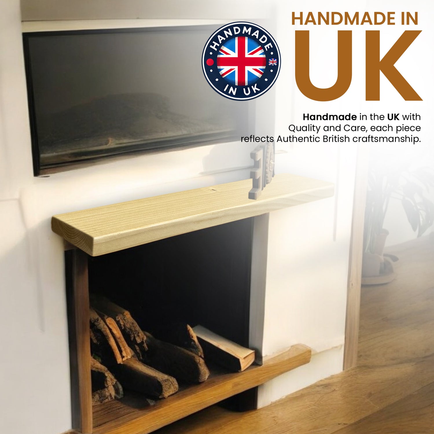 Rustic Shelf | Wall-Mounted Wooden Board With FLOATING Brackets, 22cm Depth