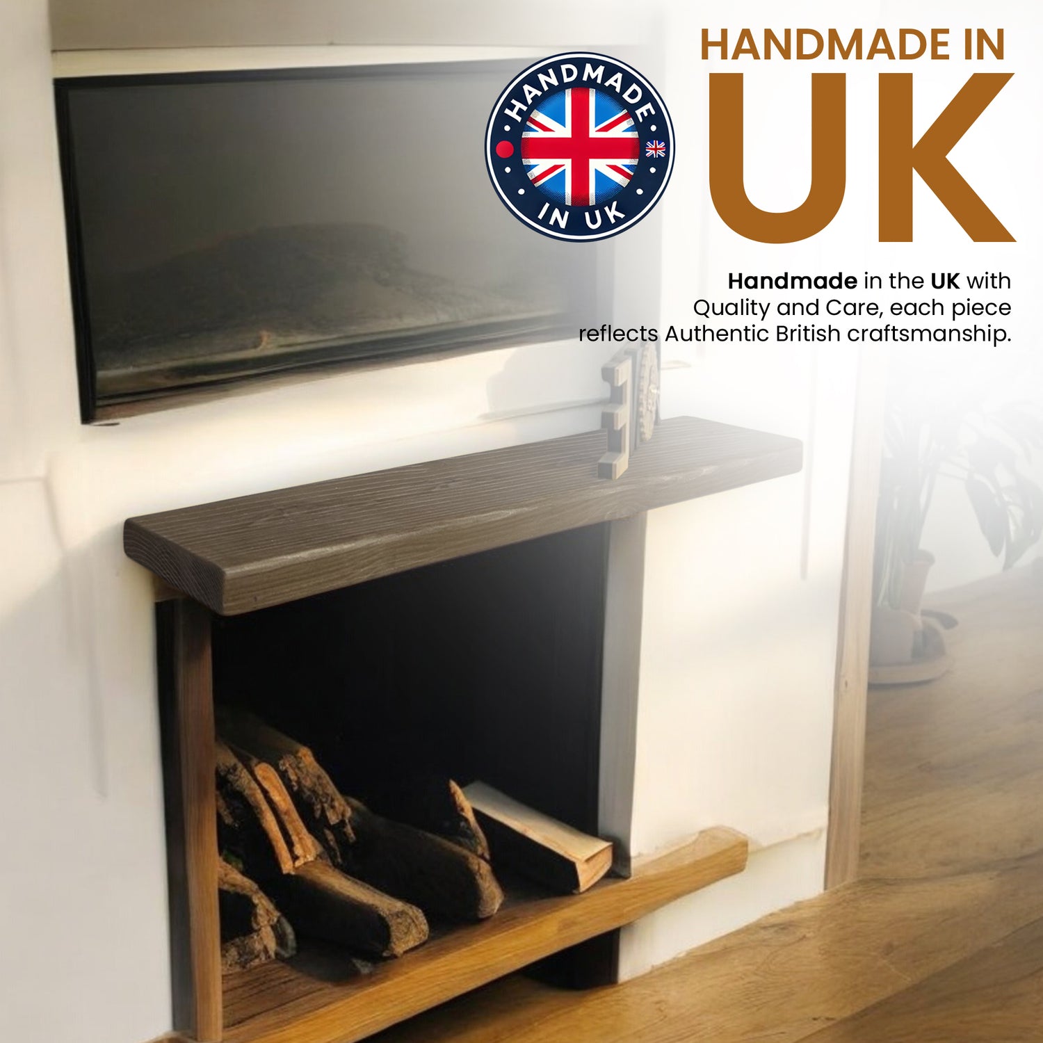 Rustic Shelf | Wall-Mounted Wooden Board With FLOATING Brackets, 22cm Depth