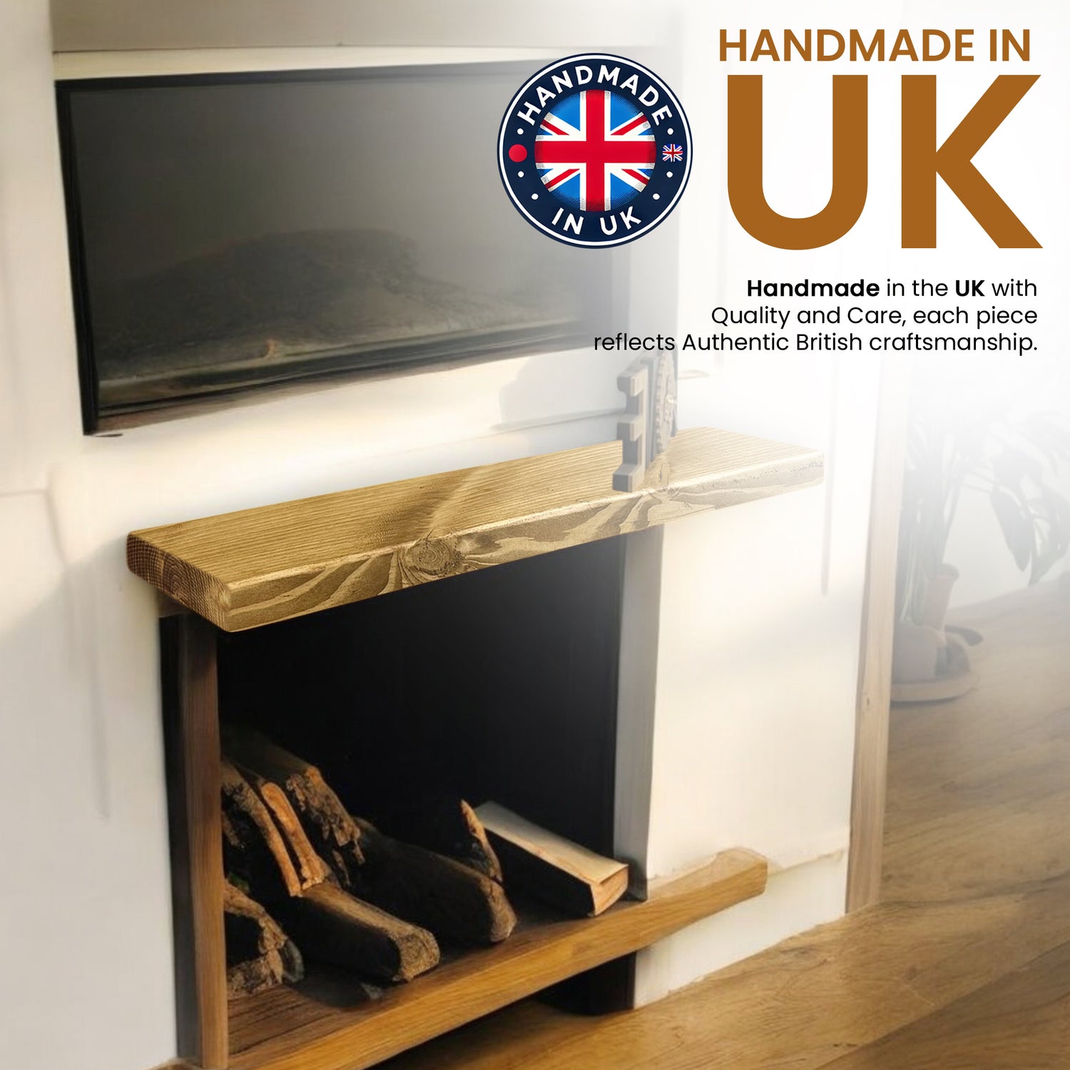 Rustic Shelf | Wall-Mounted Wooden Board With FLOATING Brackets, 22cm Depth