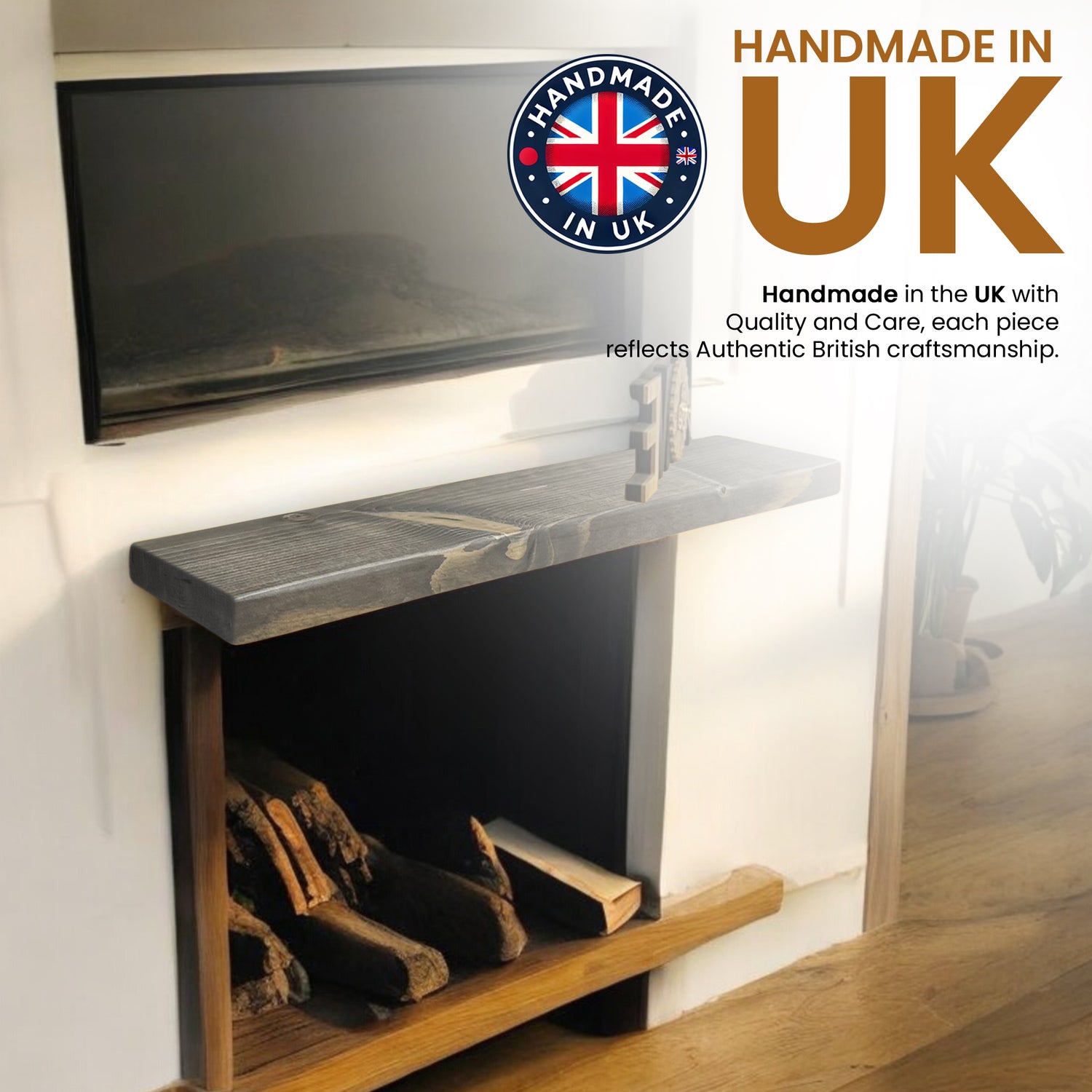 Rustic Shelf | Wall-Mounted Wooden Board With FLOATING Brackets, 22cm Depth