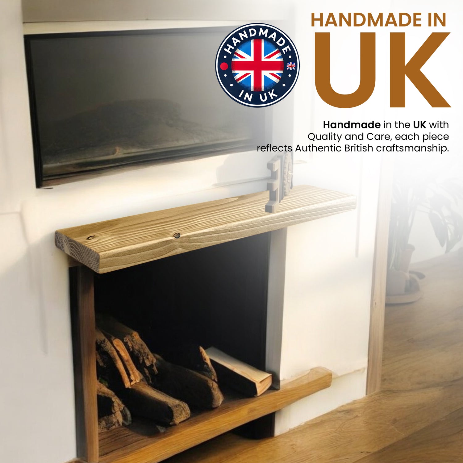 Rustic Shelf | Wall-Mounted Wooden Board With FLOATING Brackets, 22cm Depth