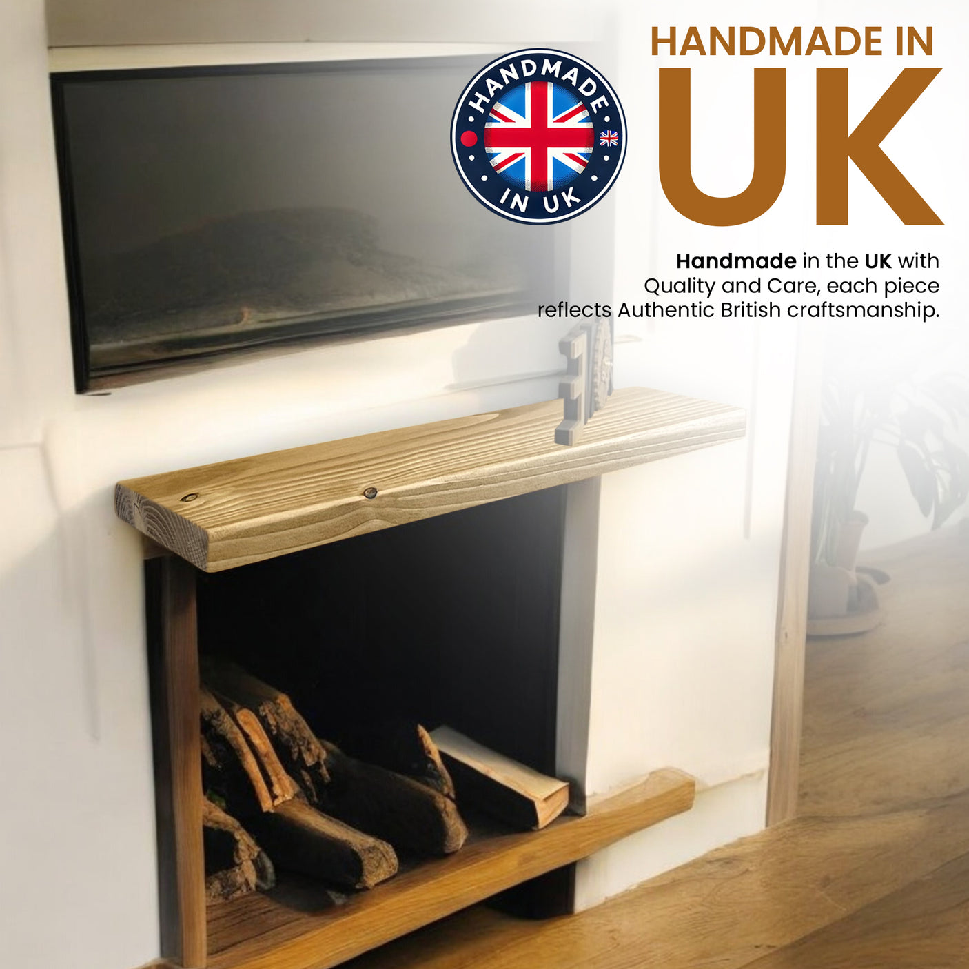Rustic Shelf | Wall-Mounted Wooden Board With FLOATING Brackets, 22cm Depth