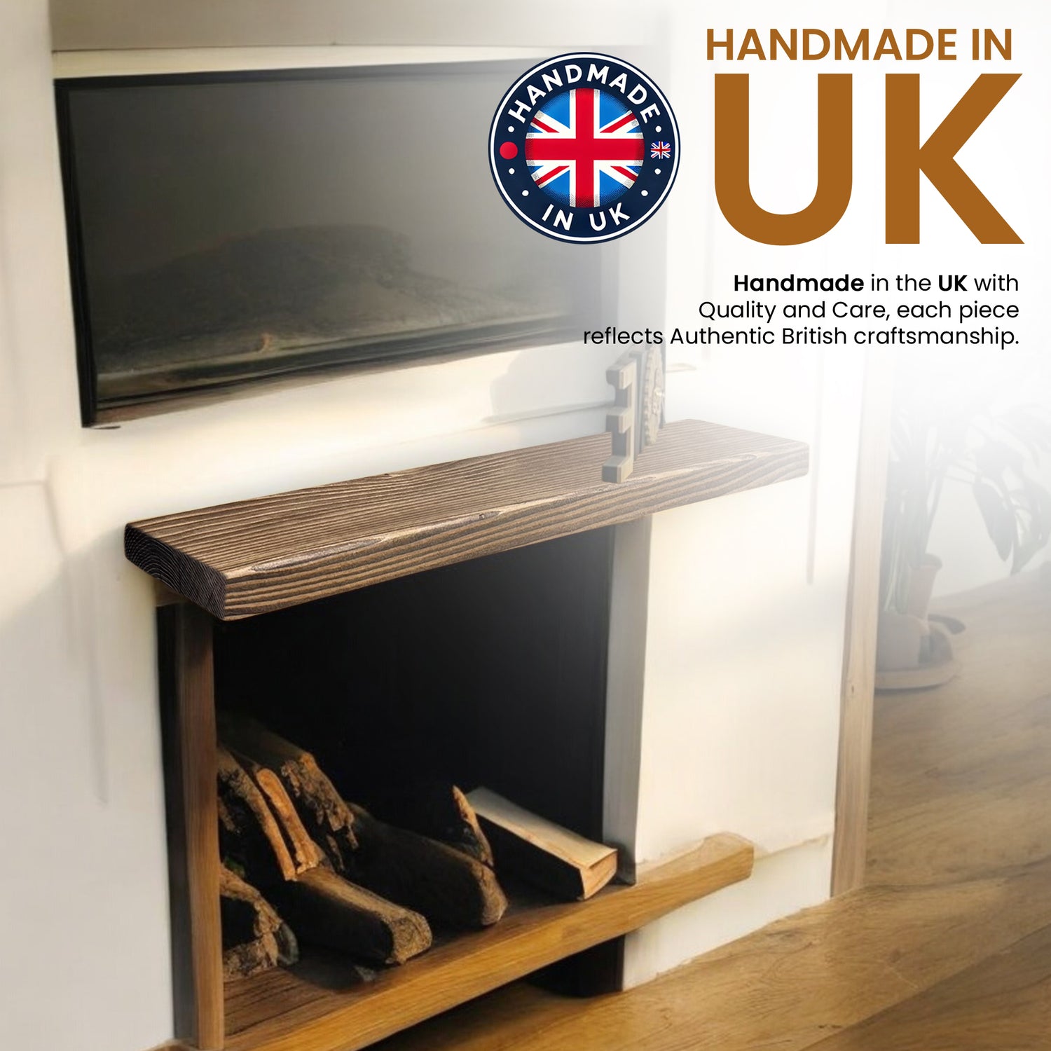 Rustic Shelf | Wall-Mounted Wooden Board With FLOATING Brackets, 22cm Depth