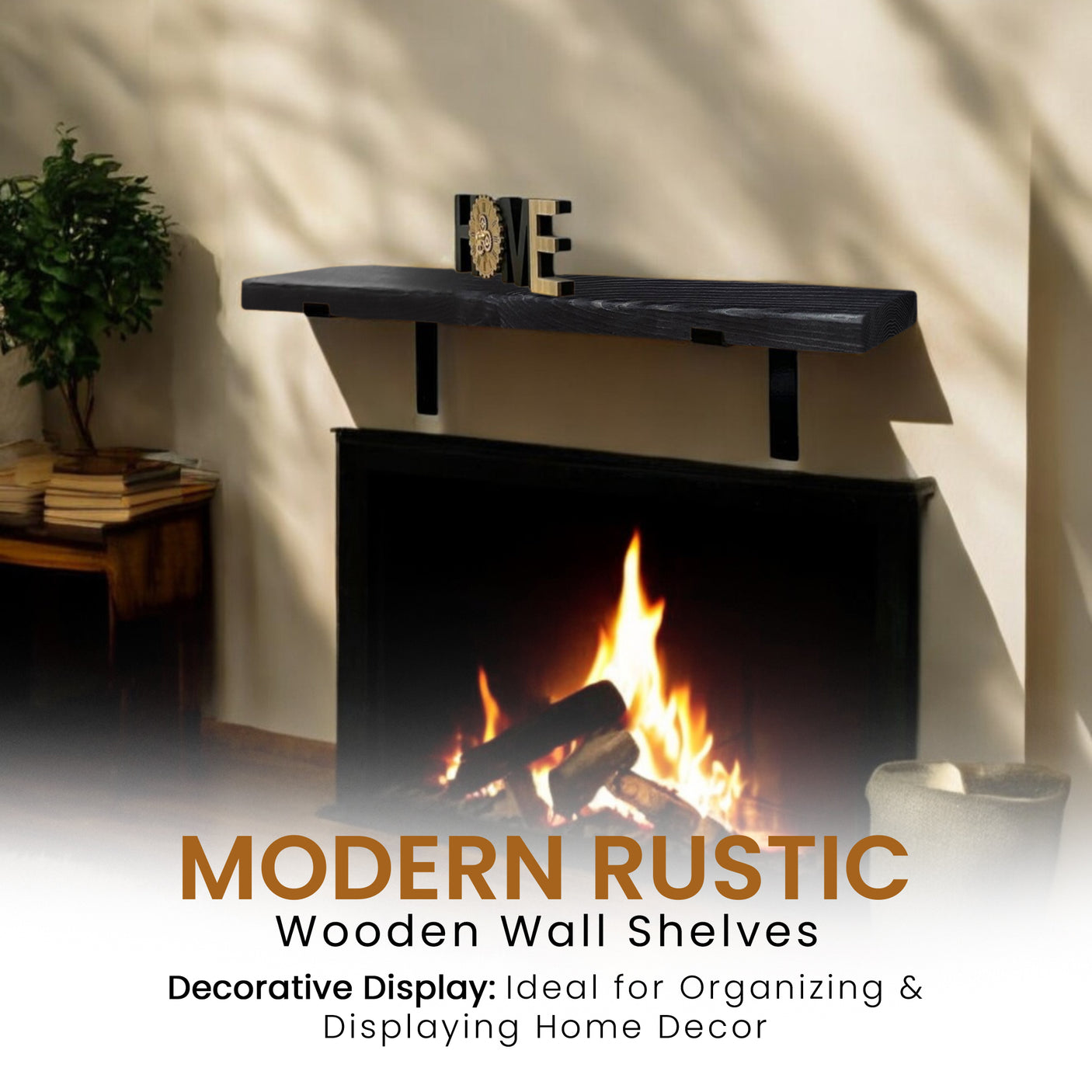 Rustic Shelf | Wall-Mounted Wooden Board With DOWN Brackets, 22cm Depth