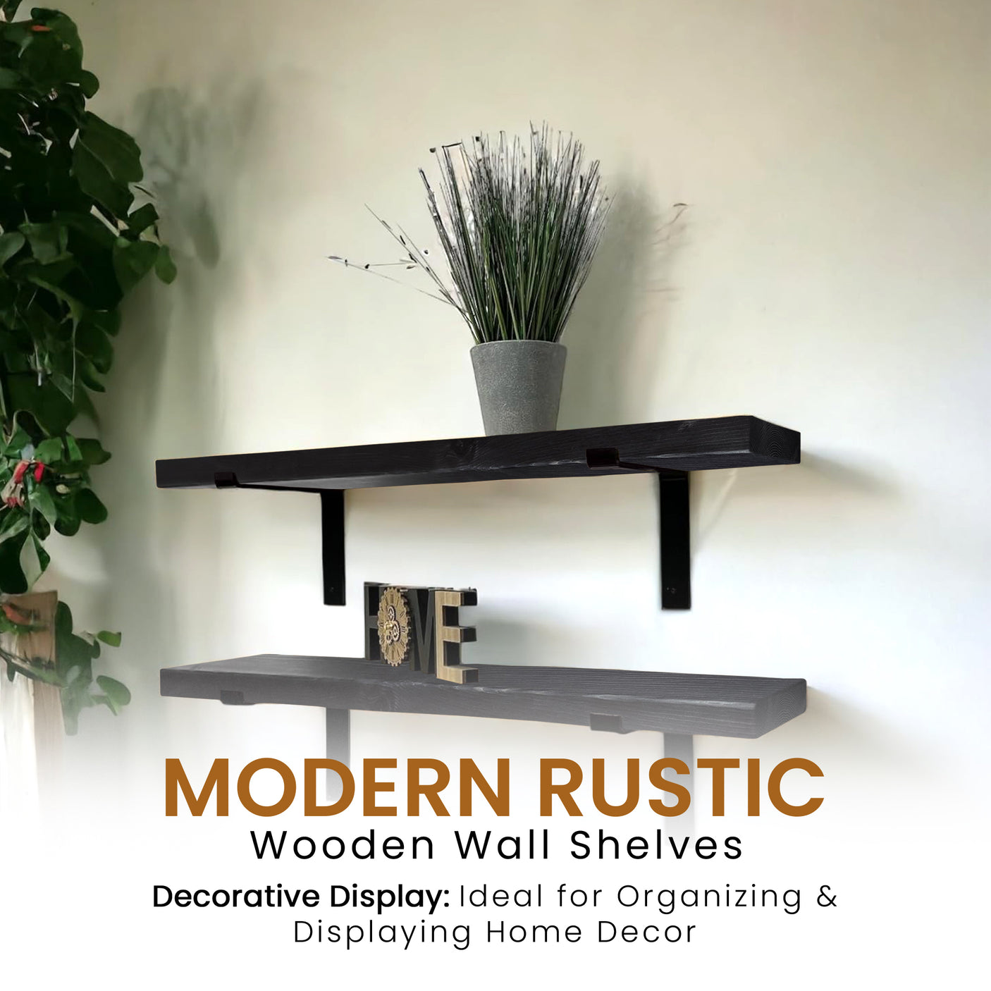 22,5 x 3,5 cm rustikales Massivholzregal und vertikale Halterungen - Regale im Industriestil 9 x 1,4 Zoll