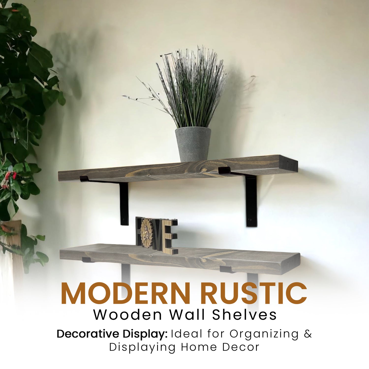 22,5 x 3,5 cm rustikales Massivholzregal und vertikale Halterungen - Regale im Industriestil 9 x 1,4 Zoll