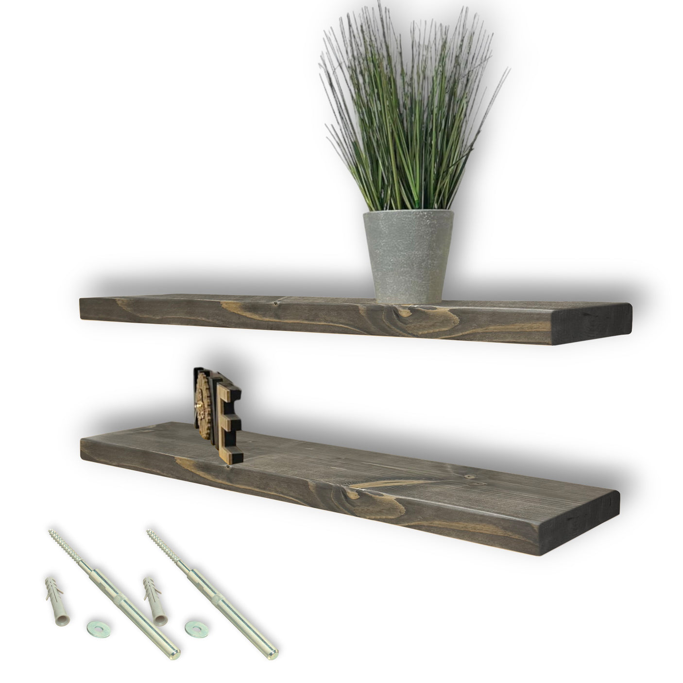 Scaffale con staffe galleggianti in solido rustico da 22,5 x 3,5 cm - Scaffali in stile industriale 9 x 1,4"