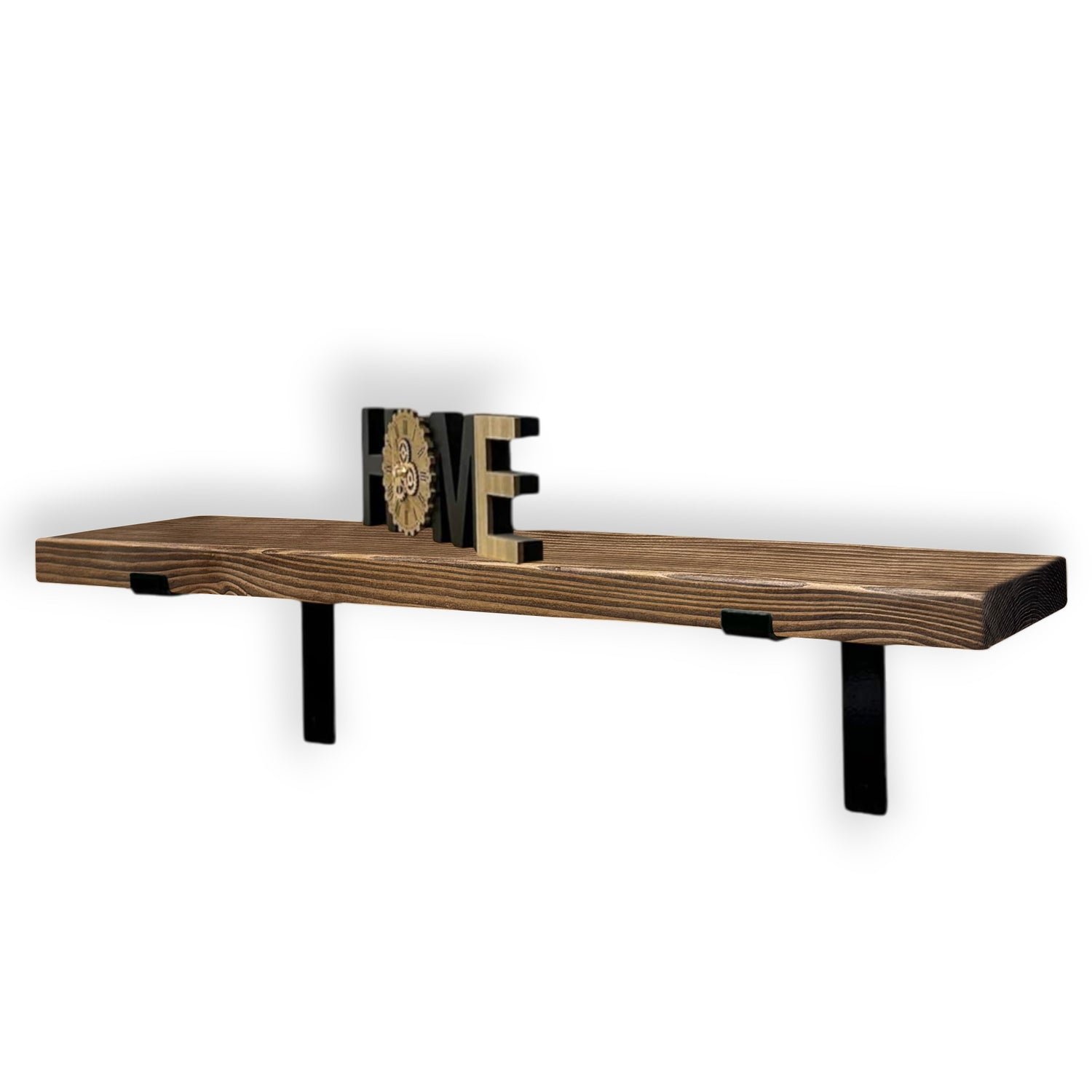 Rustic Shelf | Wall-Mounted Wooden Board With DOWN Brackets, 22cm Depth
