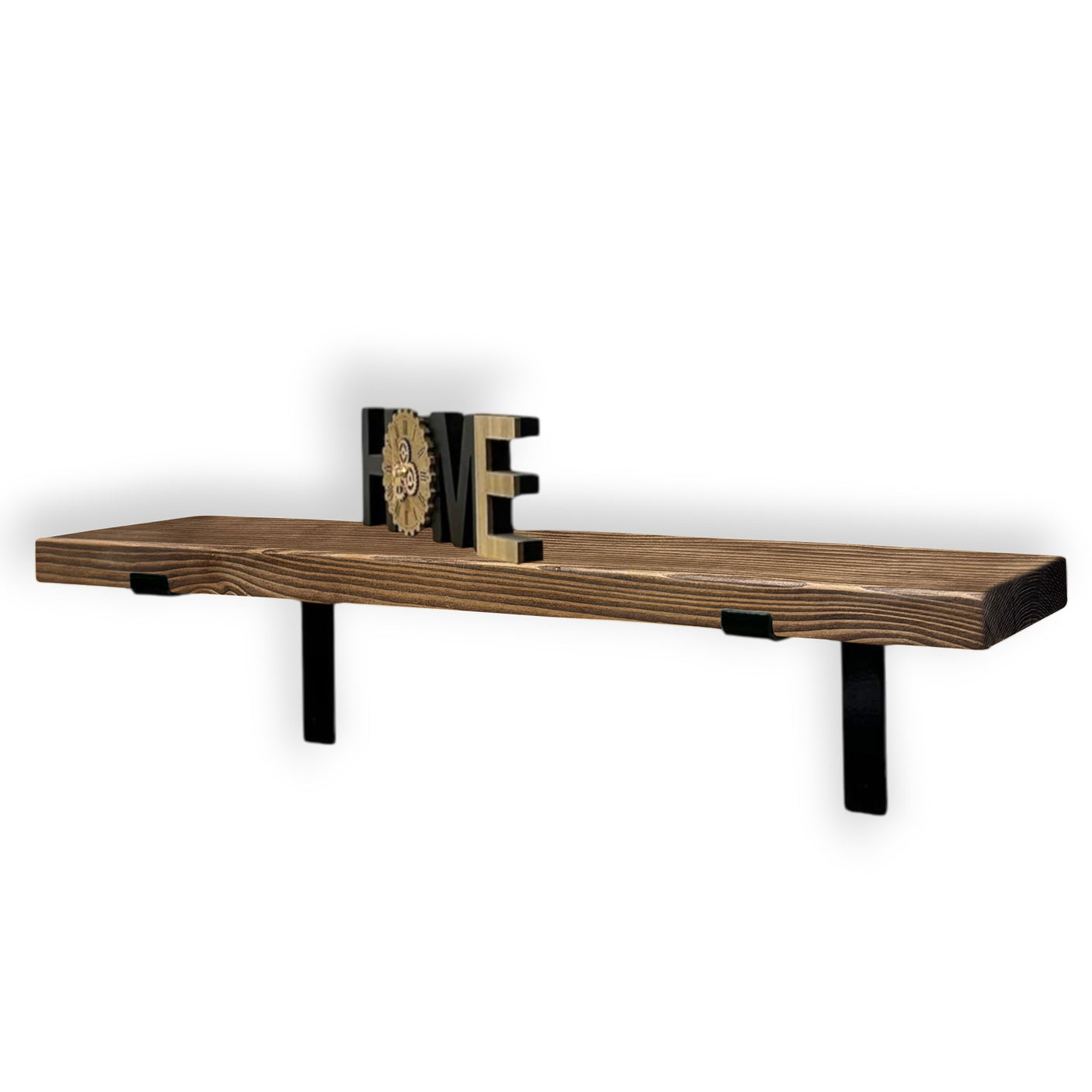 Rustic Shelf | Wall-Mounted Wooden Board With DOWN Brackets, 22cm Depth
