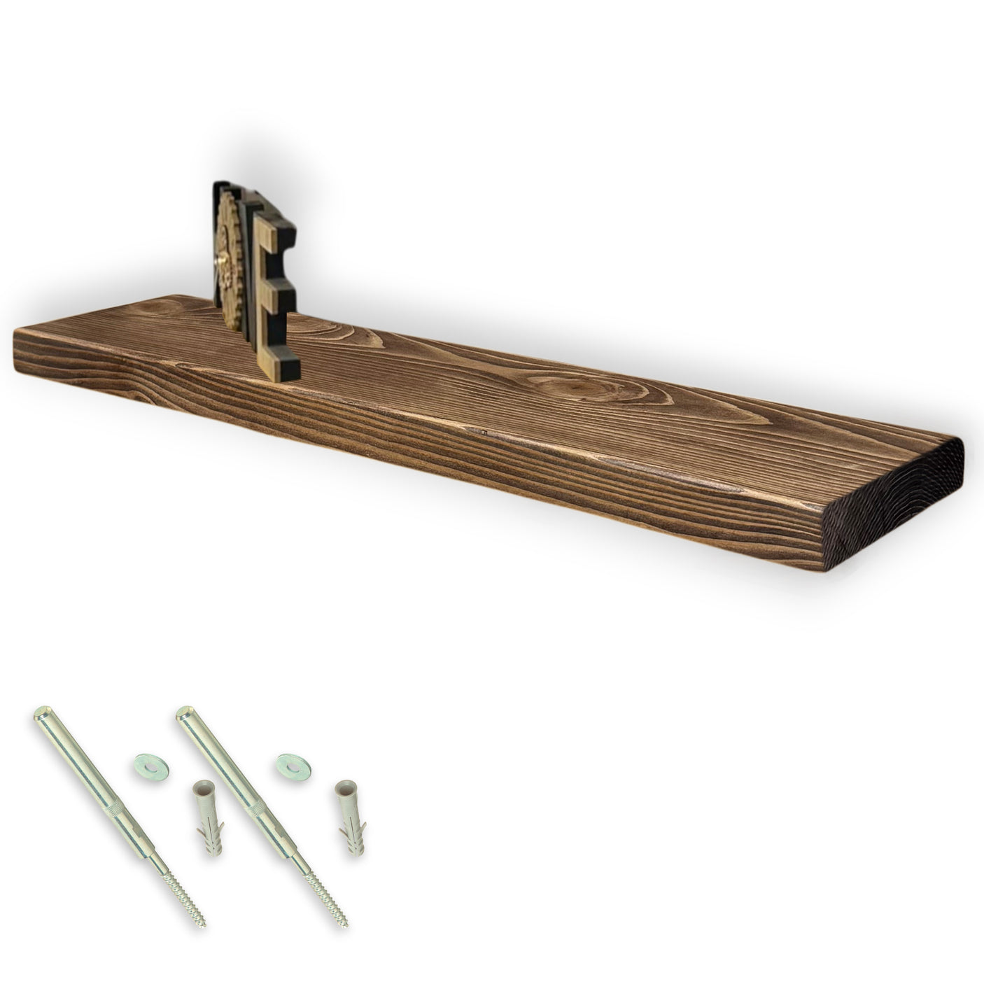 Rustic Shelf | Wall-Mounted Wooden Board With FLOATING Brackets, 22cm Depth