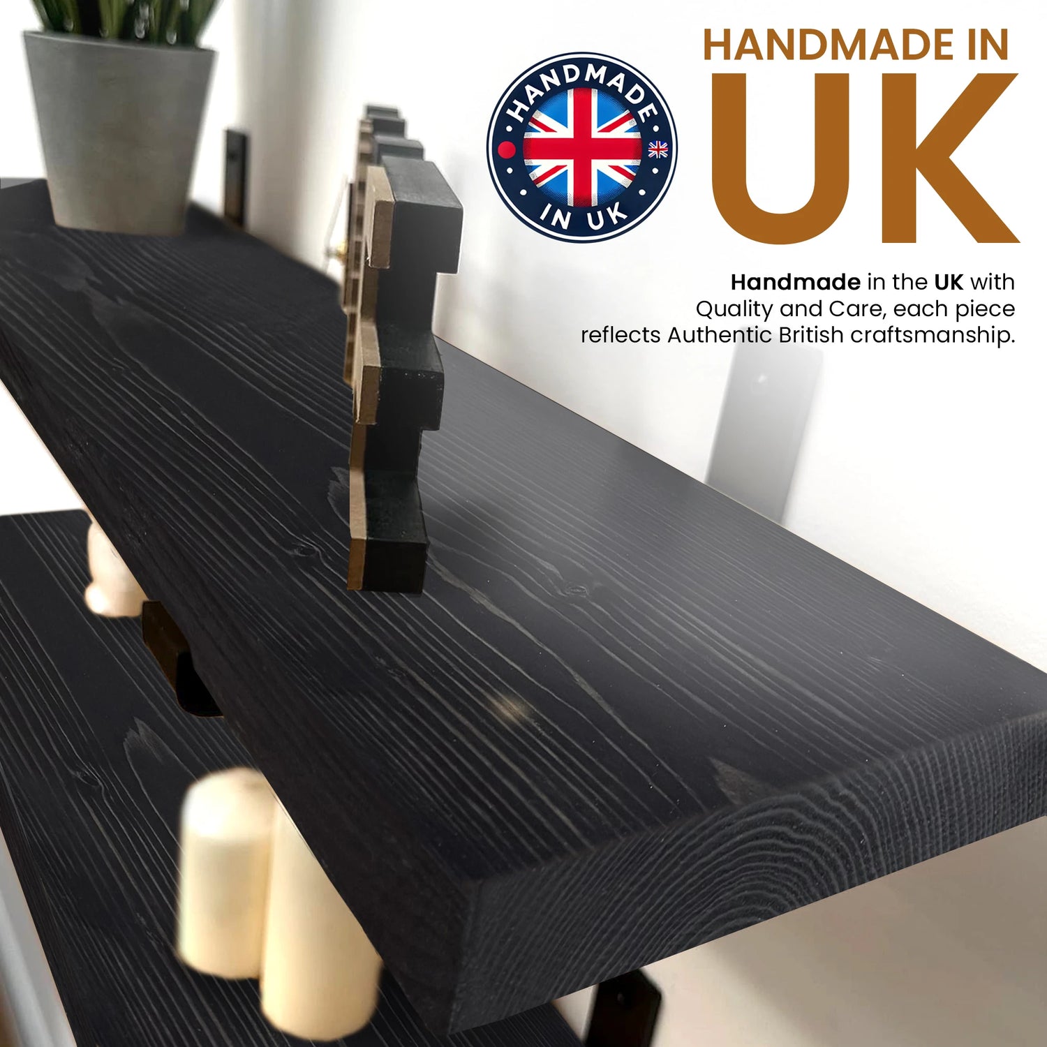 Set of 2 Rustic Shelves | Wall-Mounted Wooden Board With Lipped UP Brackets, 22cm Depth