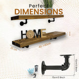 Rustic Shelf | Wall-Mounted Wooden Board With PIPE Brackets, 22cm Depth