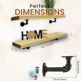 Rustic Shelf | Wall-Mounted Wooden Board With PIPE Brackets, 22cm Depth