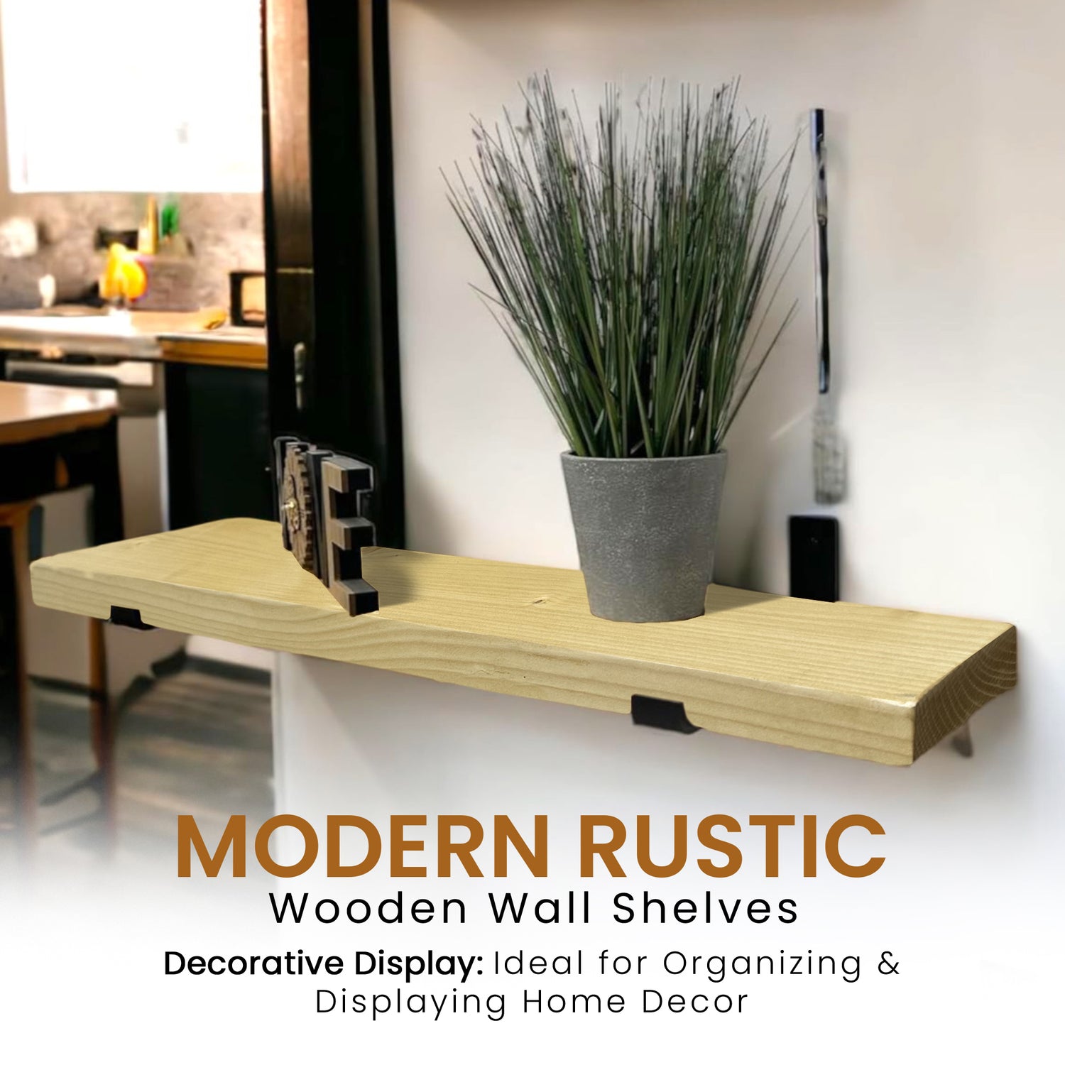 Set of 2 Rustic Shelves | Wall-Mounted Wooden Board With Lipped UP Brackets, 22cm Depth