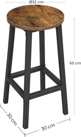 Bar Stool Round Rustic Kitchen & Breakfast Bar Chair & Steel Frame 65cm Tall