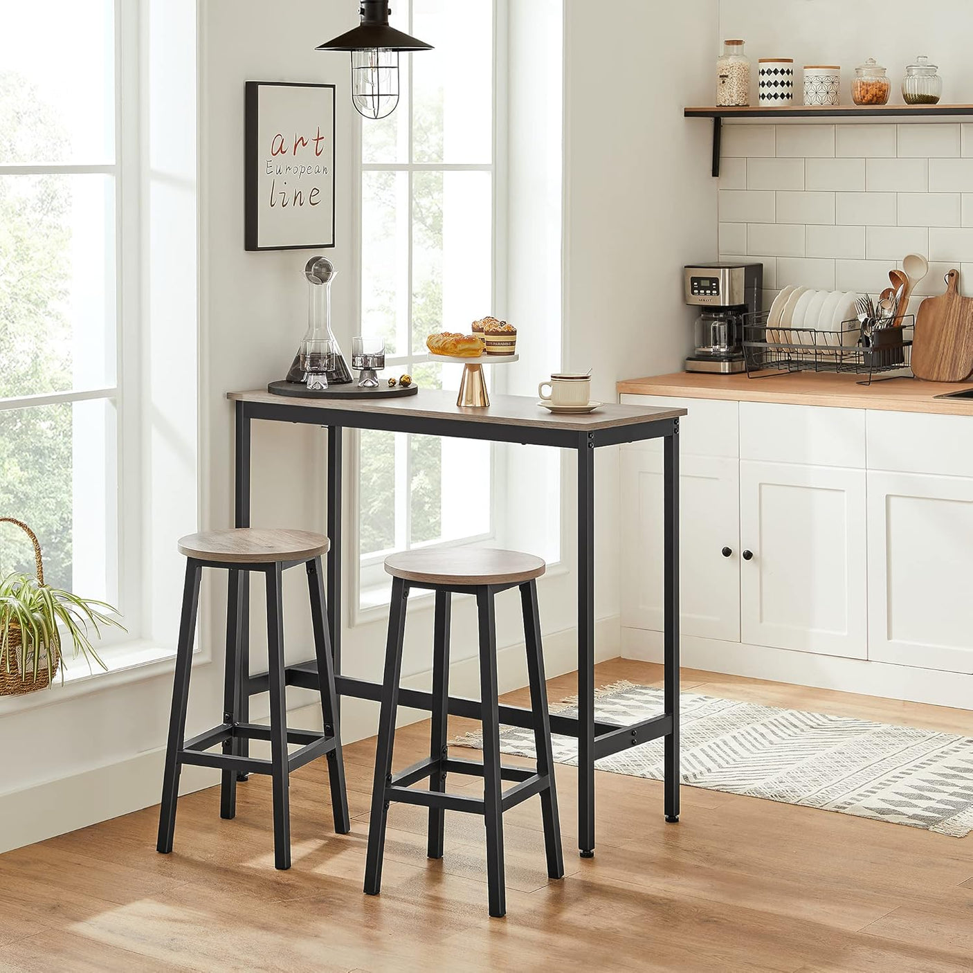 Bar Stool with Backs – Rustic Kitchen & Breakfast Bar Chair with Backrest & Steel Frame 73cm Tall