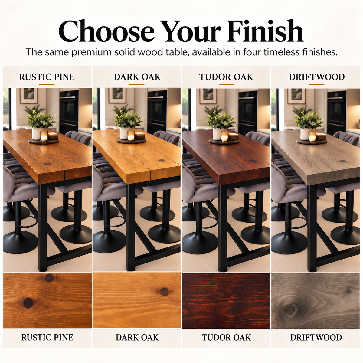 BS12 Signature Solid Wood Breakfast Bar Table – 70mm Thick Top, Heavy-Duty Steel Frame, Handcrafted in Yorkshire