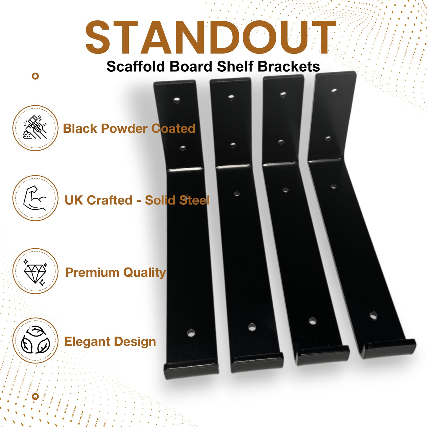 Scaffold Board Shelf Brackets, Rustic Wall Bracket Medium Duty Industrial Support (225mm UP)