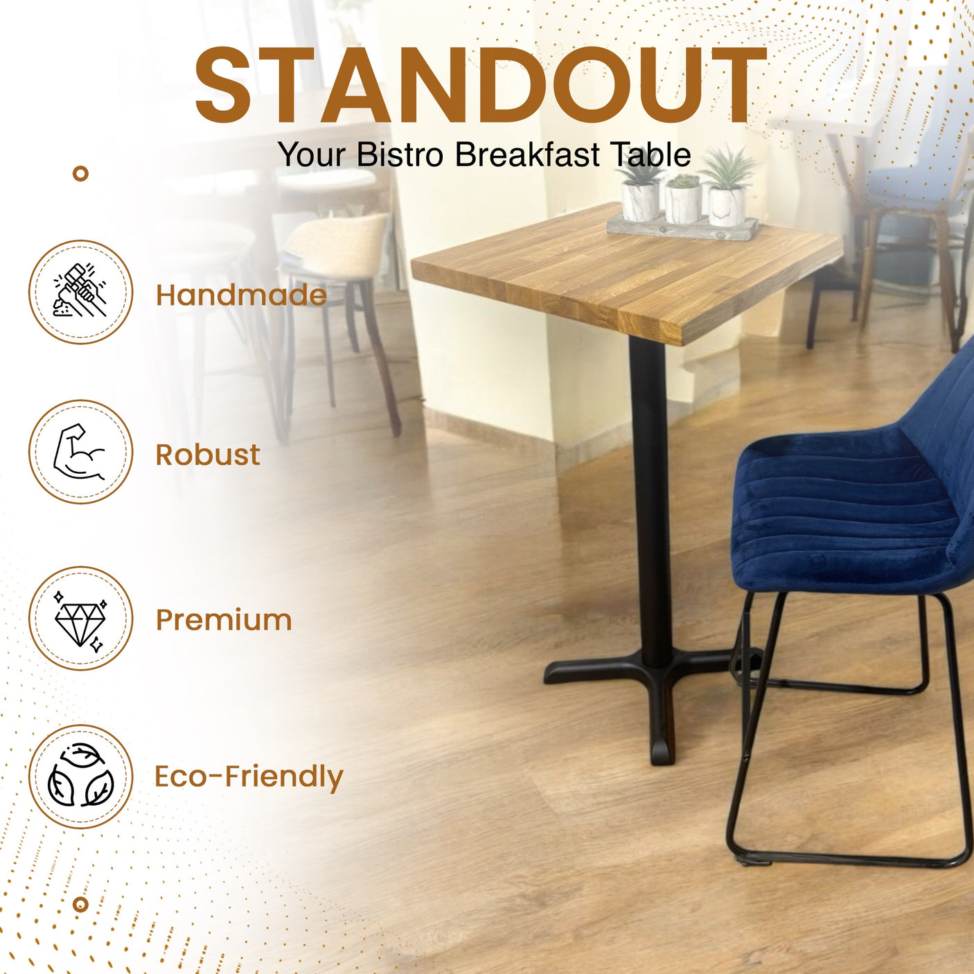 OAK Bistro Table | Square High Tall Poseur Seater for Bar Breakfast | BS04