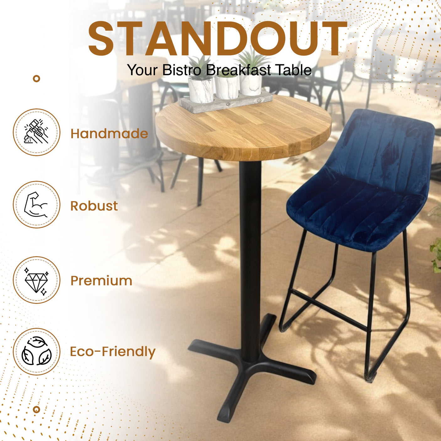 OAK Bistro Table | Round High Tall Poseur Seater for Bar Breakfast | BS04R