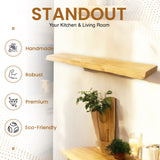 Rustic Shelf Live Edge | Wall-Mounted Wooden Board With Floating Brackets, 22cm Depth