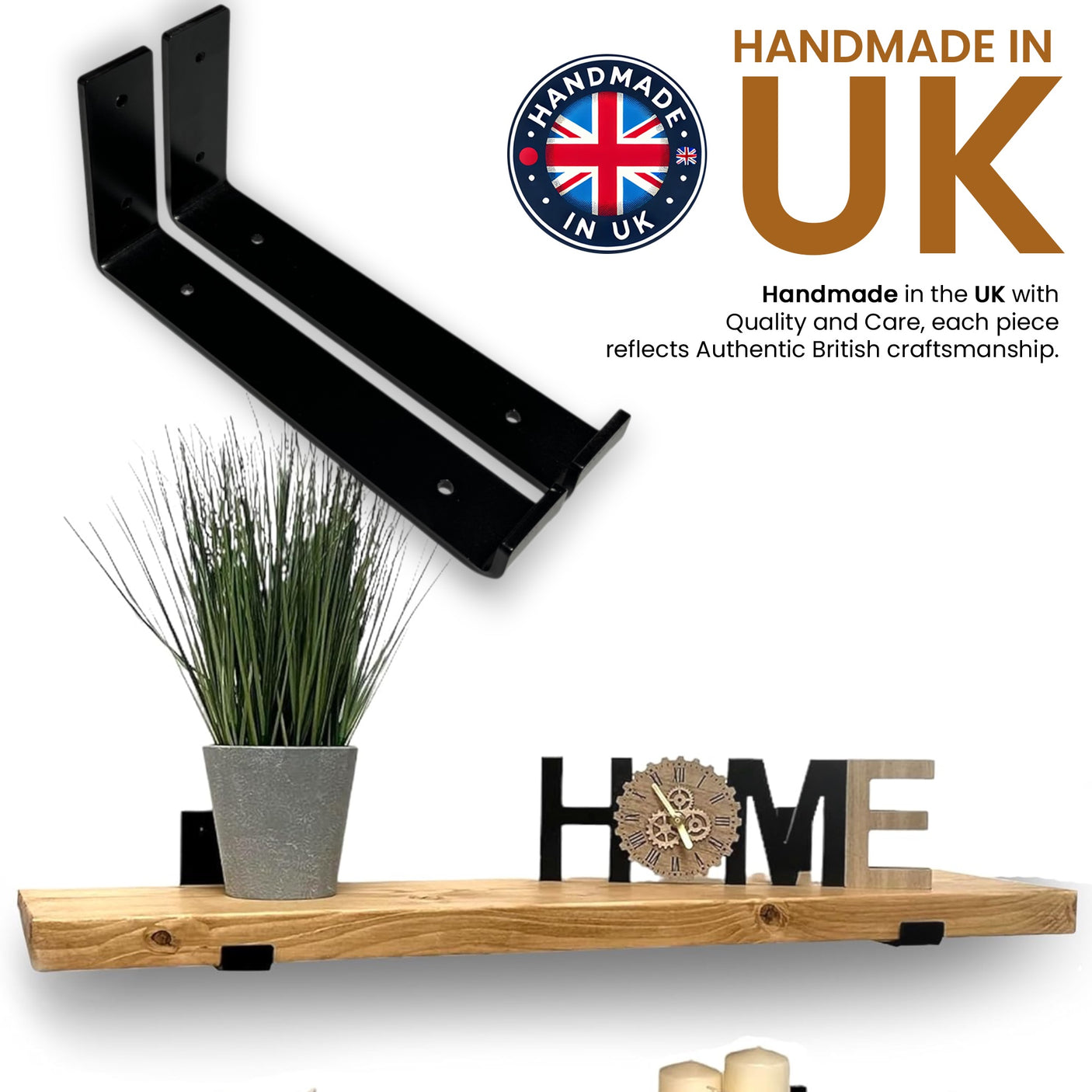 Scaffold Board Shelf Brackets, Rustic Wall Bracket Medium Duty Industrial Support (225mm UP)