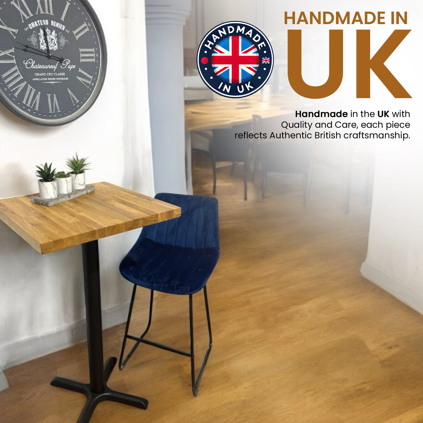 OAK Bistro Table | Square High Tall Poseur Seater for Bar Breakfast | BS04