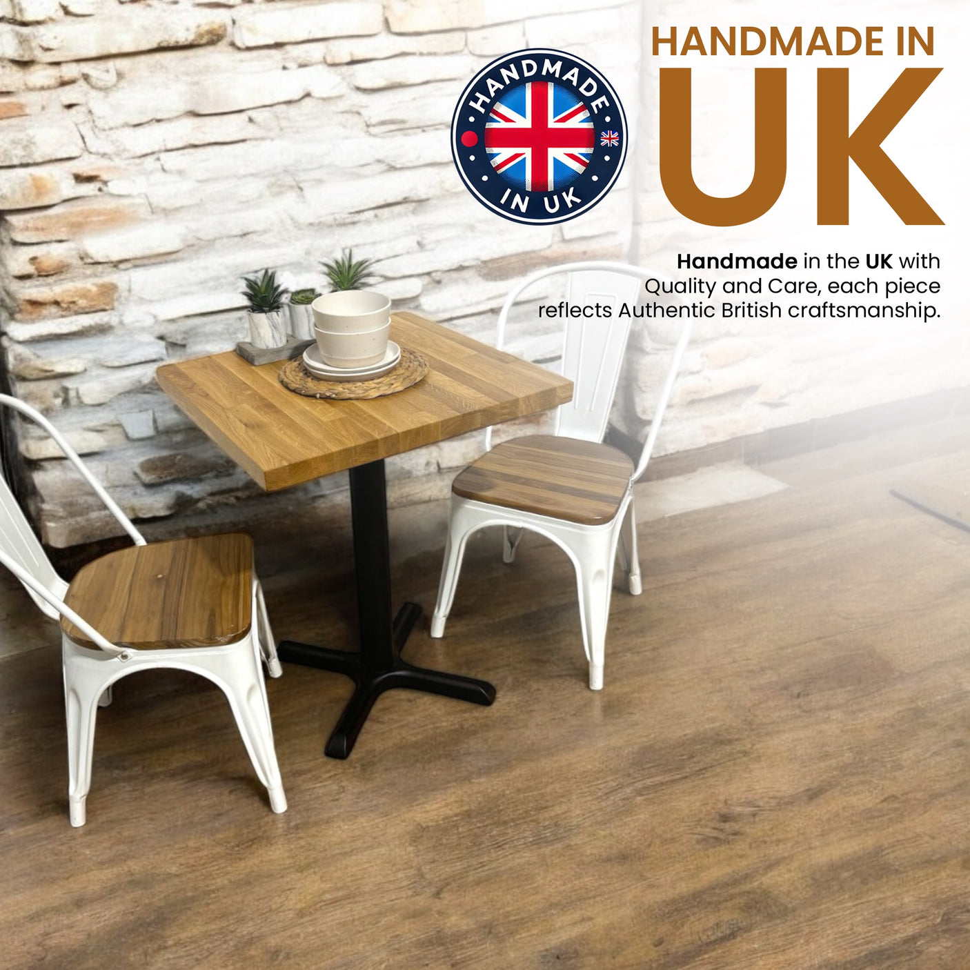 OAK Bistro Table | Rustic Square Poseur for Bar Breakfast | BS03