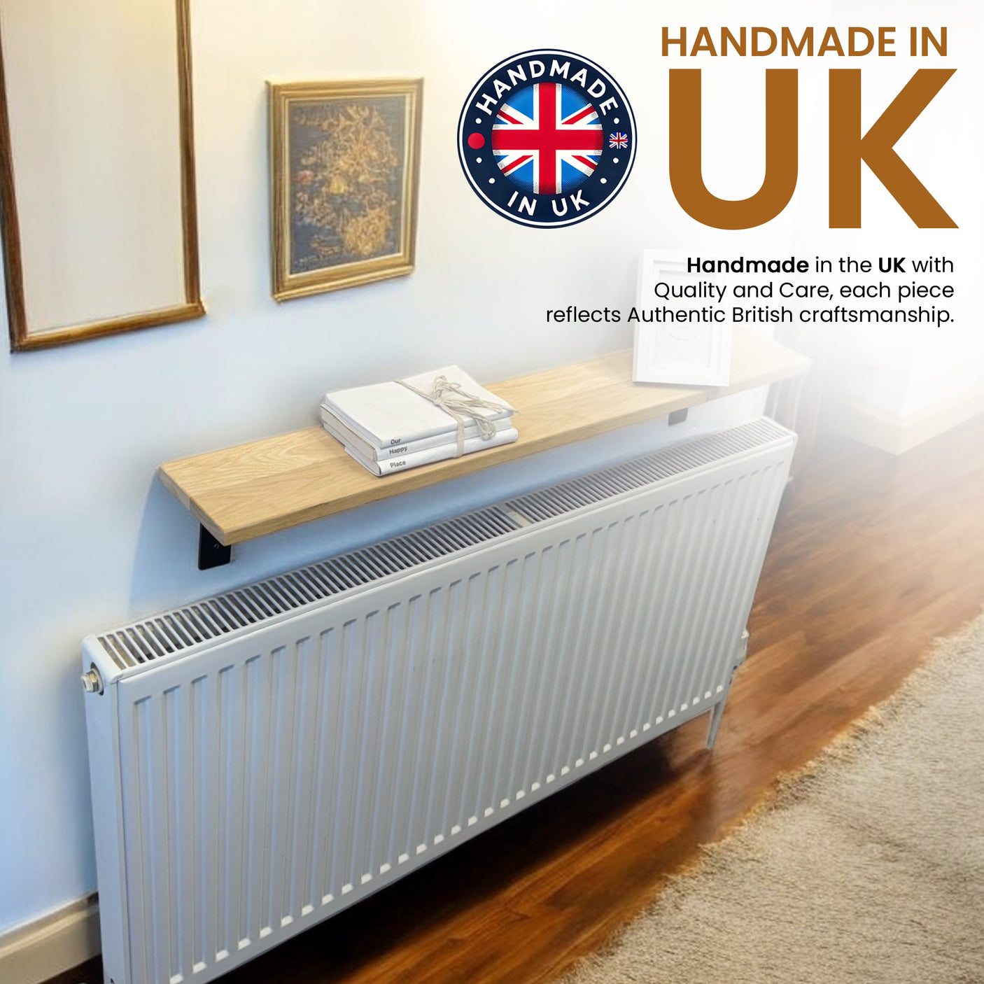 Oak Radiator Shelf | Solid Oak Slim Wall Shelf for Hallway & Fireplace