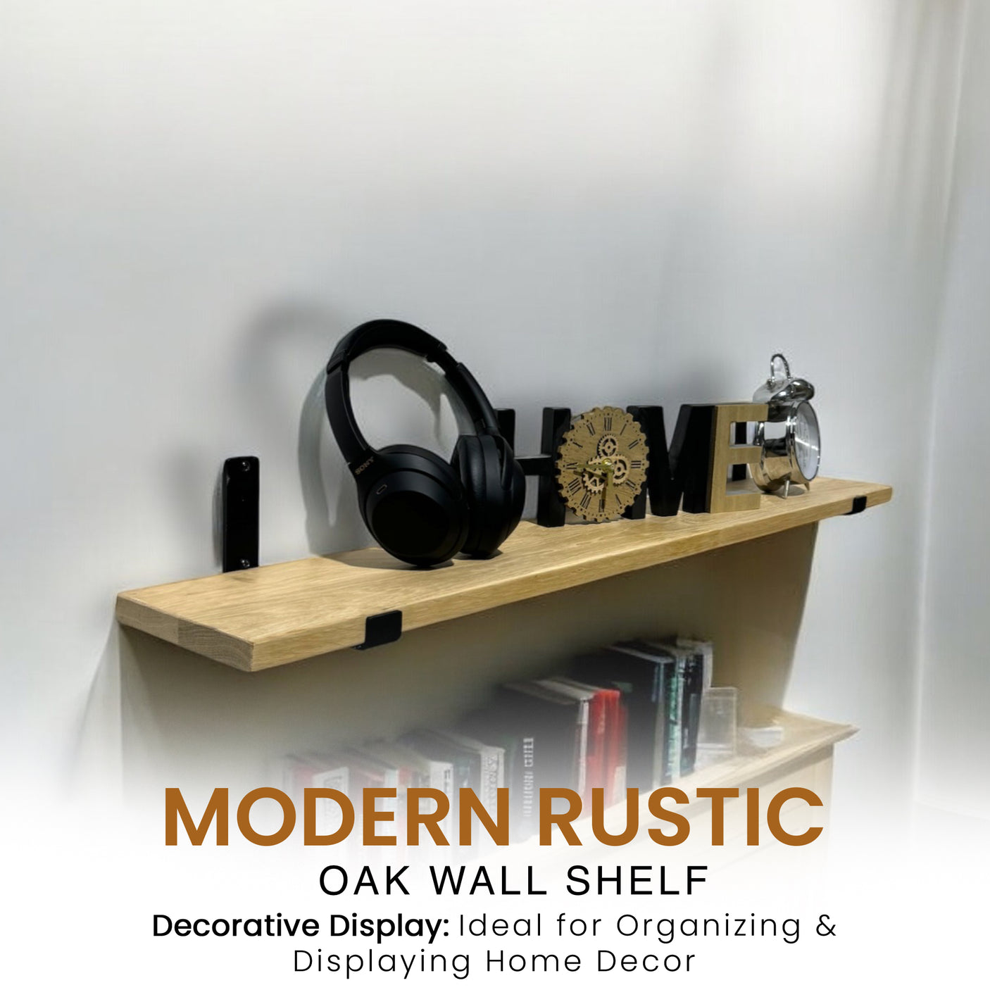 Oak Wooden Shelf Wall-Mounted Floating Rustic, Kitchen Shelves Living Room Bedroom Decor