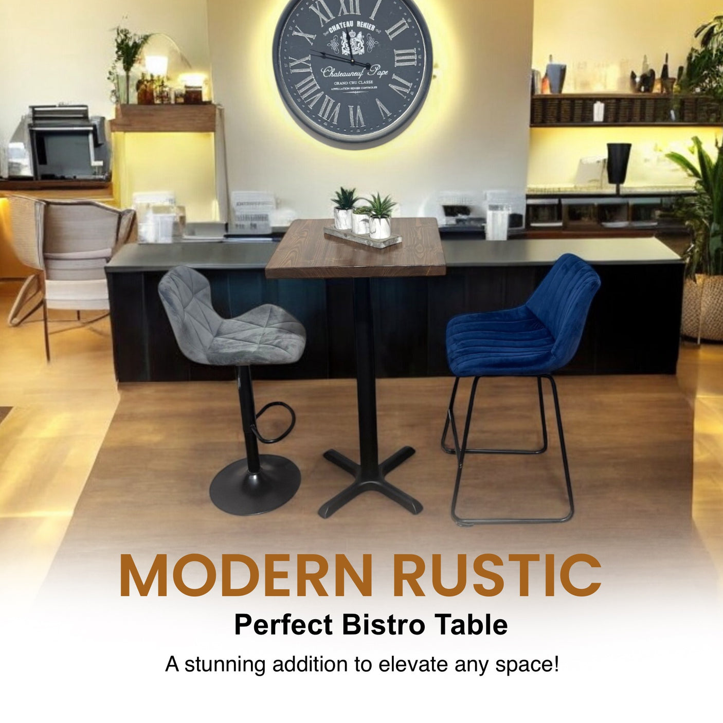 Rustic Bistro Table | Square High Tall Poseur Seater for Bar Breakfast | BS01