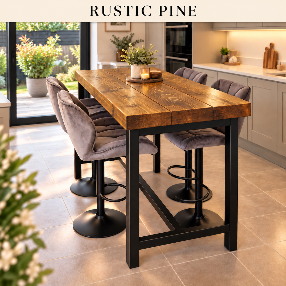 BS12 Signature Solid Wood Breakfast Bar Table – 70mm Thick Top, Heavy-Duty Steel Frame, Handcrafted in Yorkshire