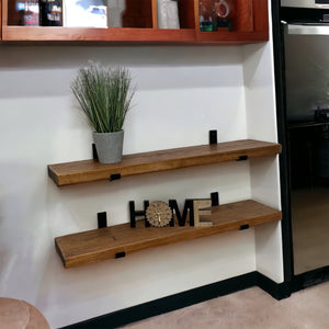 Set of 2 Handcrafted Rustic Wood Floating Shelves with Black L-Brackets for  Kitchen and Living Room Decor