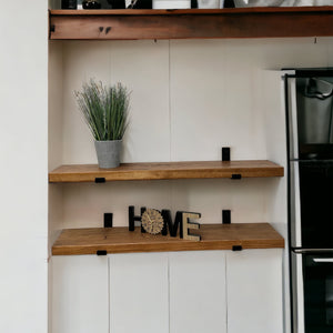 Set of 2 Handcrafted Rustic Wood Floating Shelves with Black L