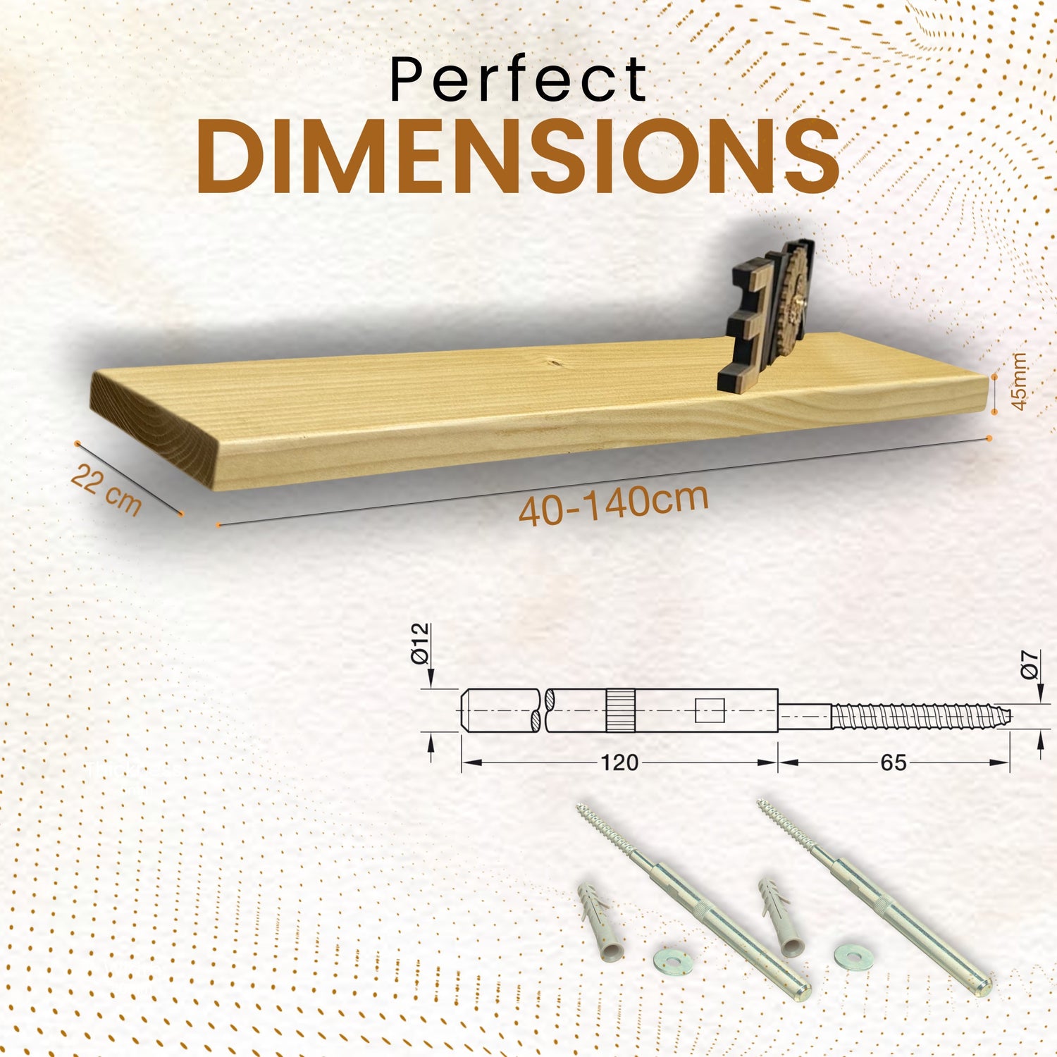 Set of 2 Rustic Shelves | Wall-Mounted Wooden Board With Floating Brackets, 22cm Depth